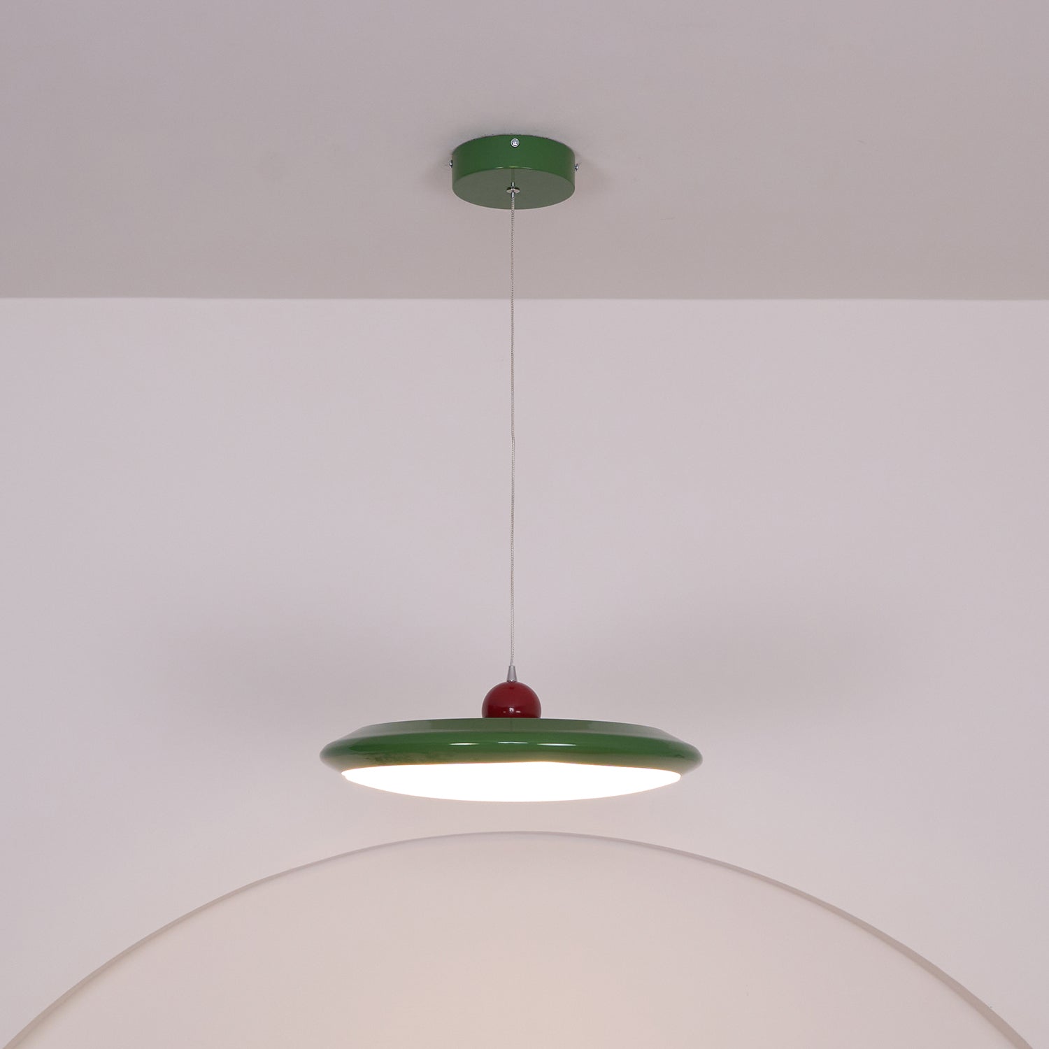 Pendant Lamp White Disc Green Trim Red Bold - Neutralighting