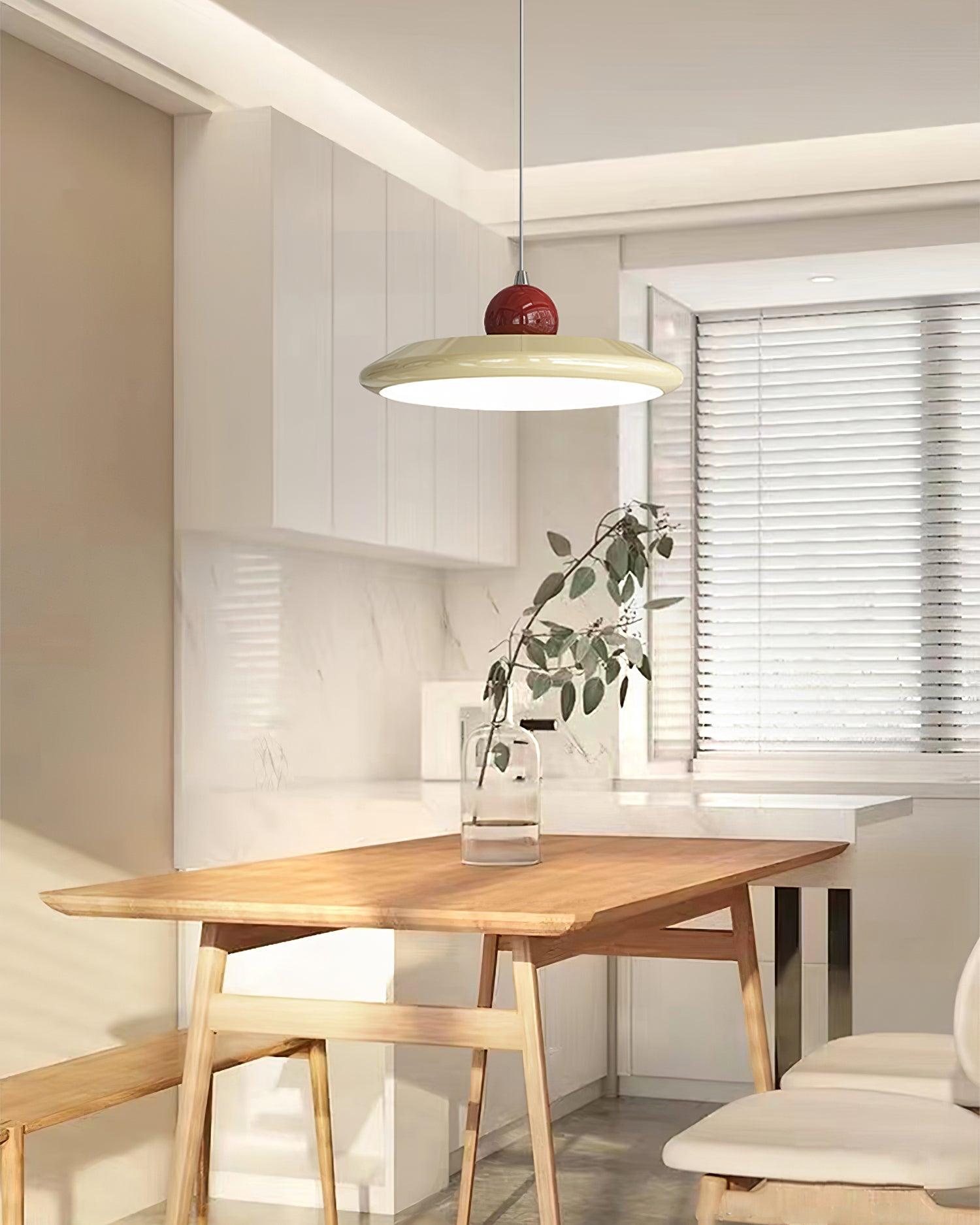 Pendant Lamp White Disc Green Trim Red Bold - Neutralighting