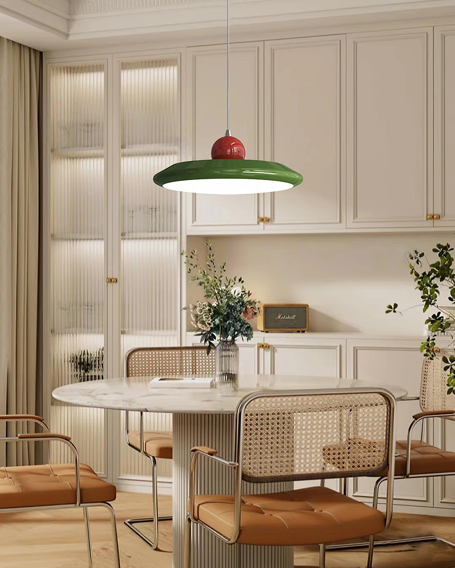 Pendant Lamp White Disc Green Trim Red Bold - Neutralighting