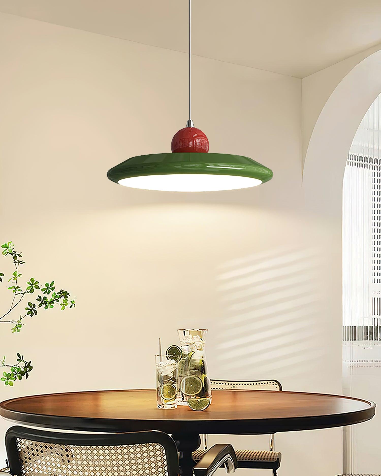 Pendant Lamp White Disc Green Trim Red Bold - Neutralighting