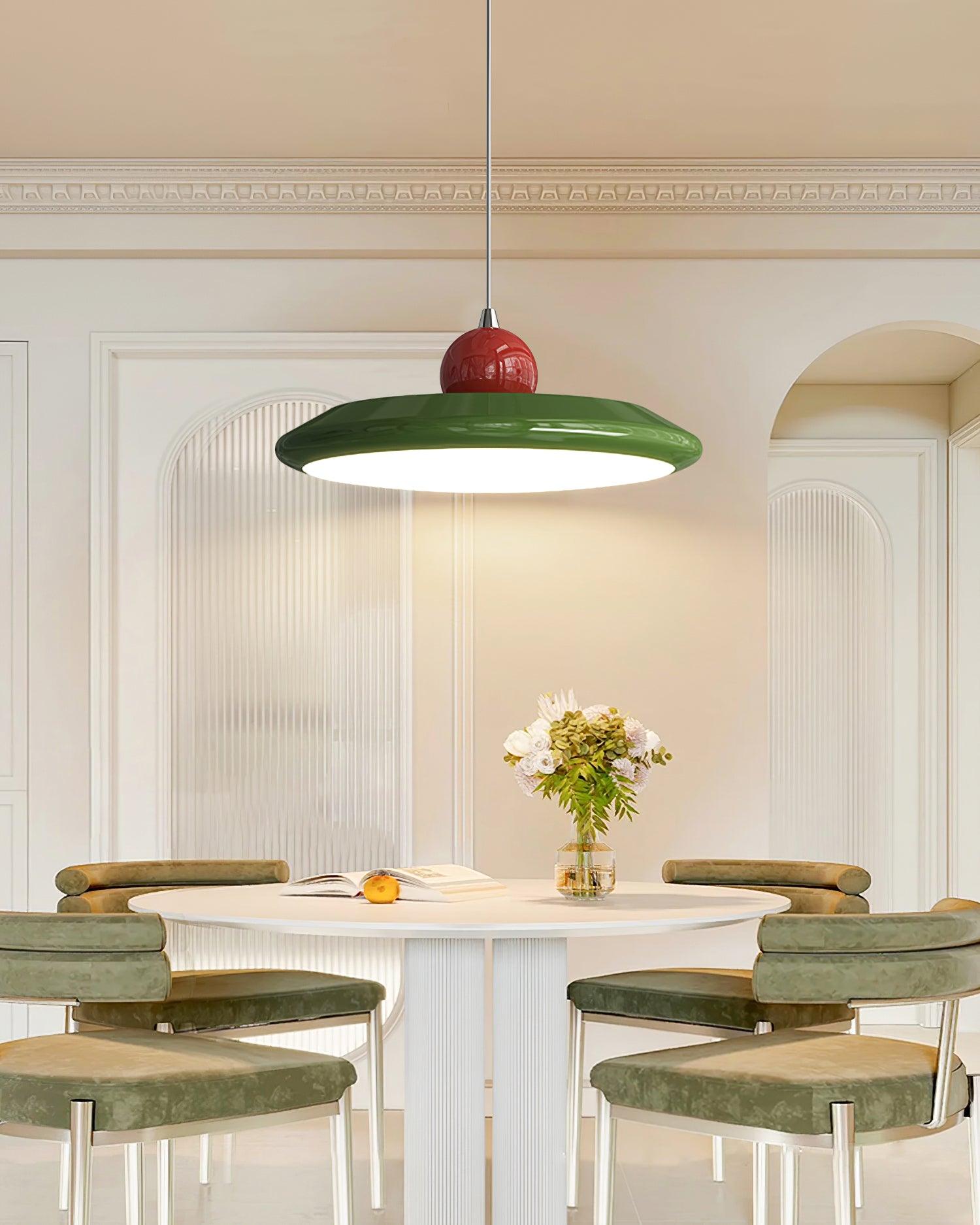 Pendant Lamp White Disc Green Trim Red Bold - Neutralighting