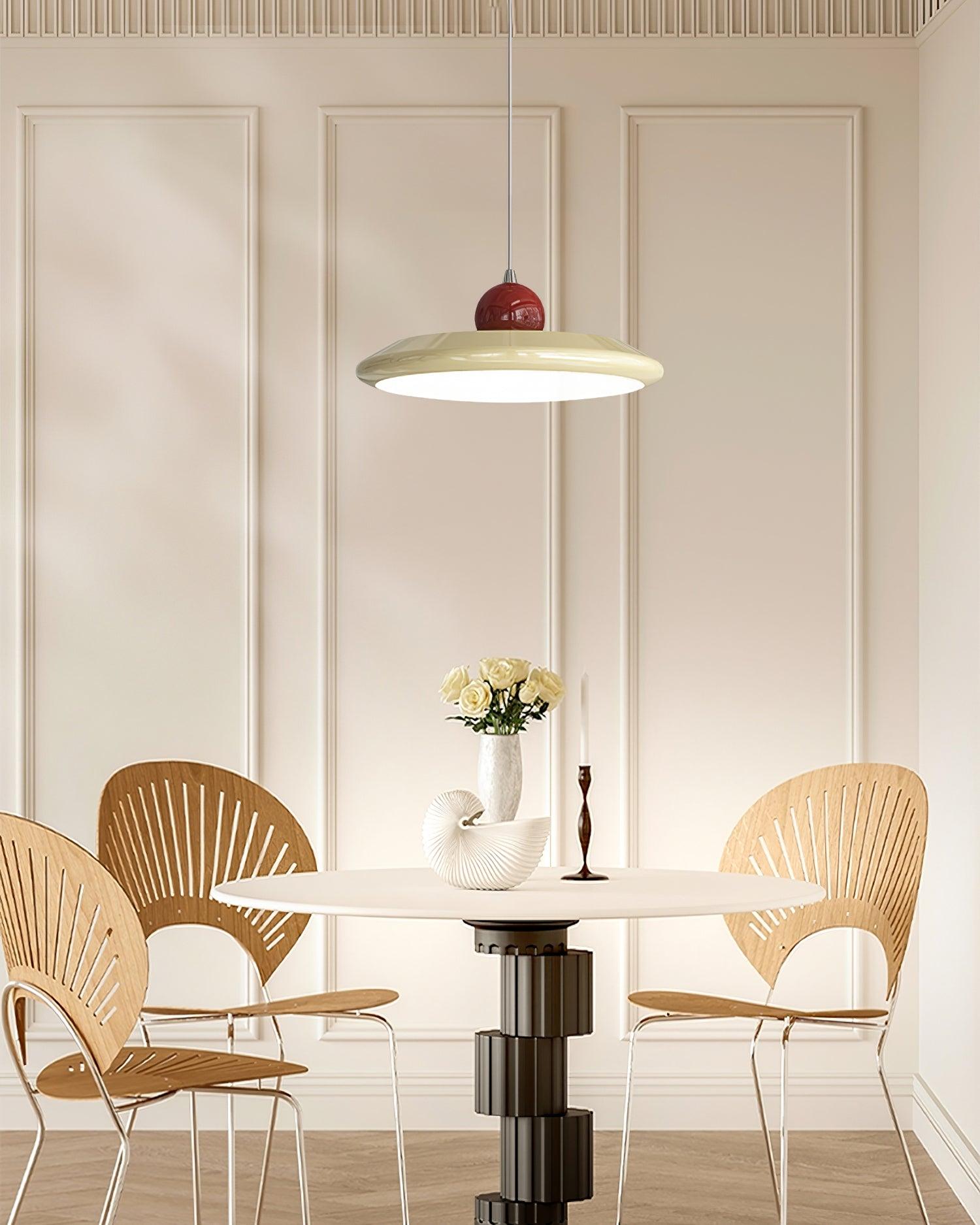 Pendant Lamp White Disc Green Trim Red Bold - Neutralighting