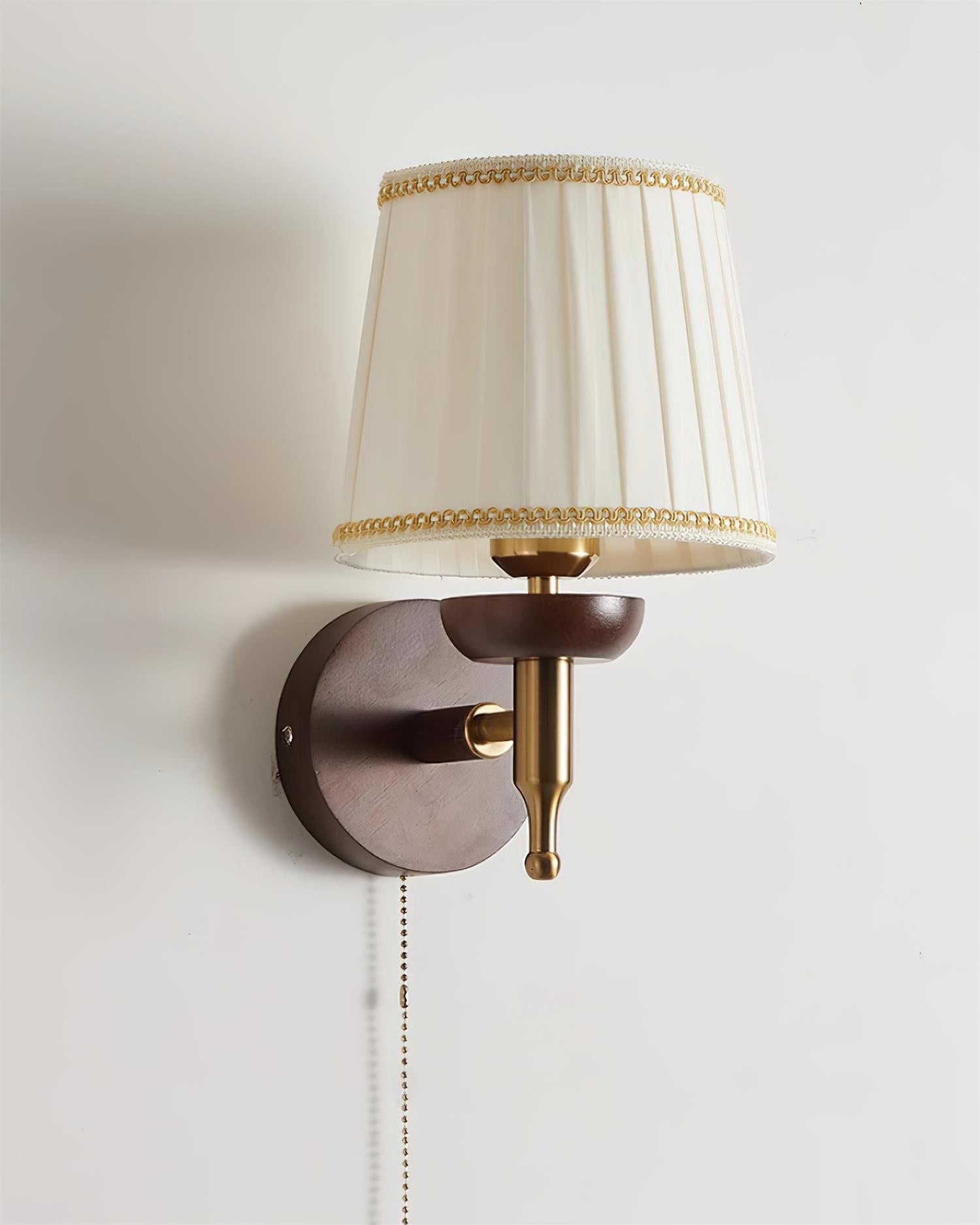 Wall Lamp Fabric Shade Modern Classic Gold Walnut Sconce Bedroom - Neutralighting