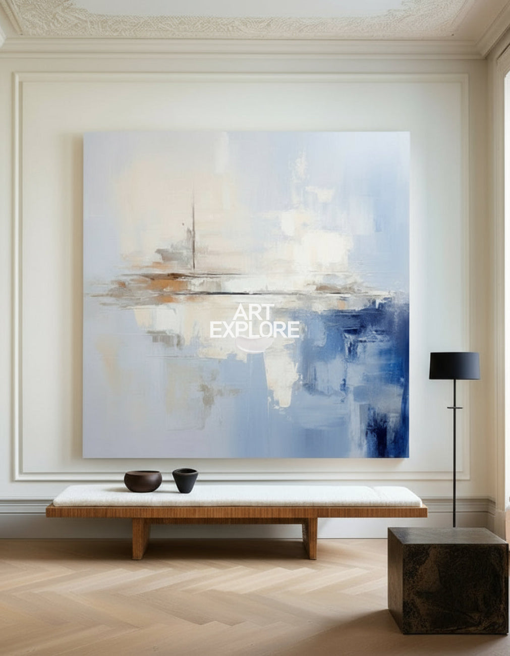 Soft Blue White Abstract Coastal Textured Wall Art