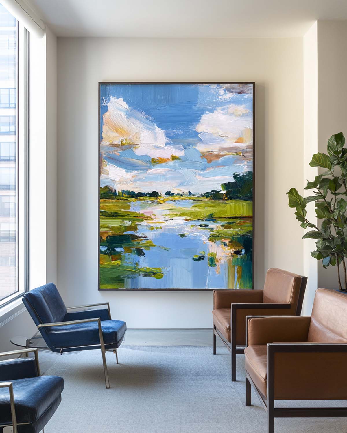 Bright Pastoral Landscape Vivid Impasto Scenery Layered Textured Artwork