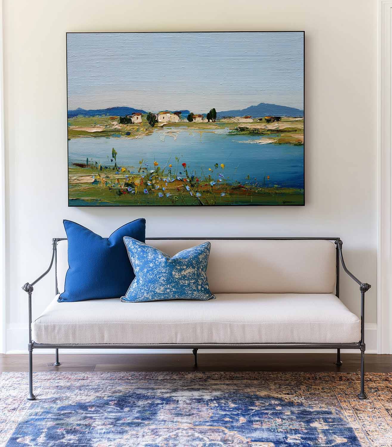 Mediterranean Lakeside Village Oil Paintin