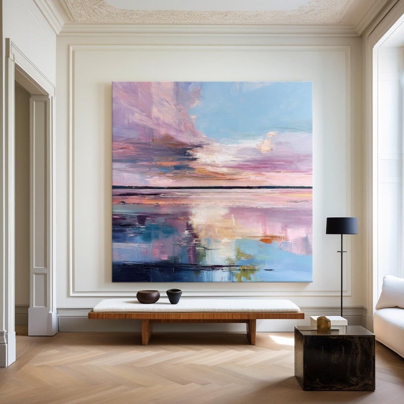 Pastel Sunset Lake Abstract Painting