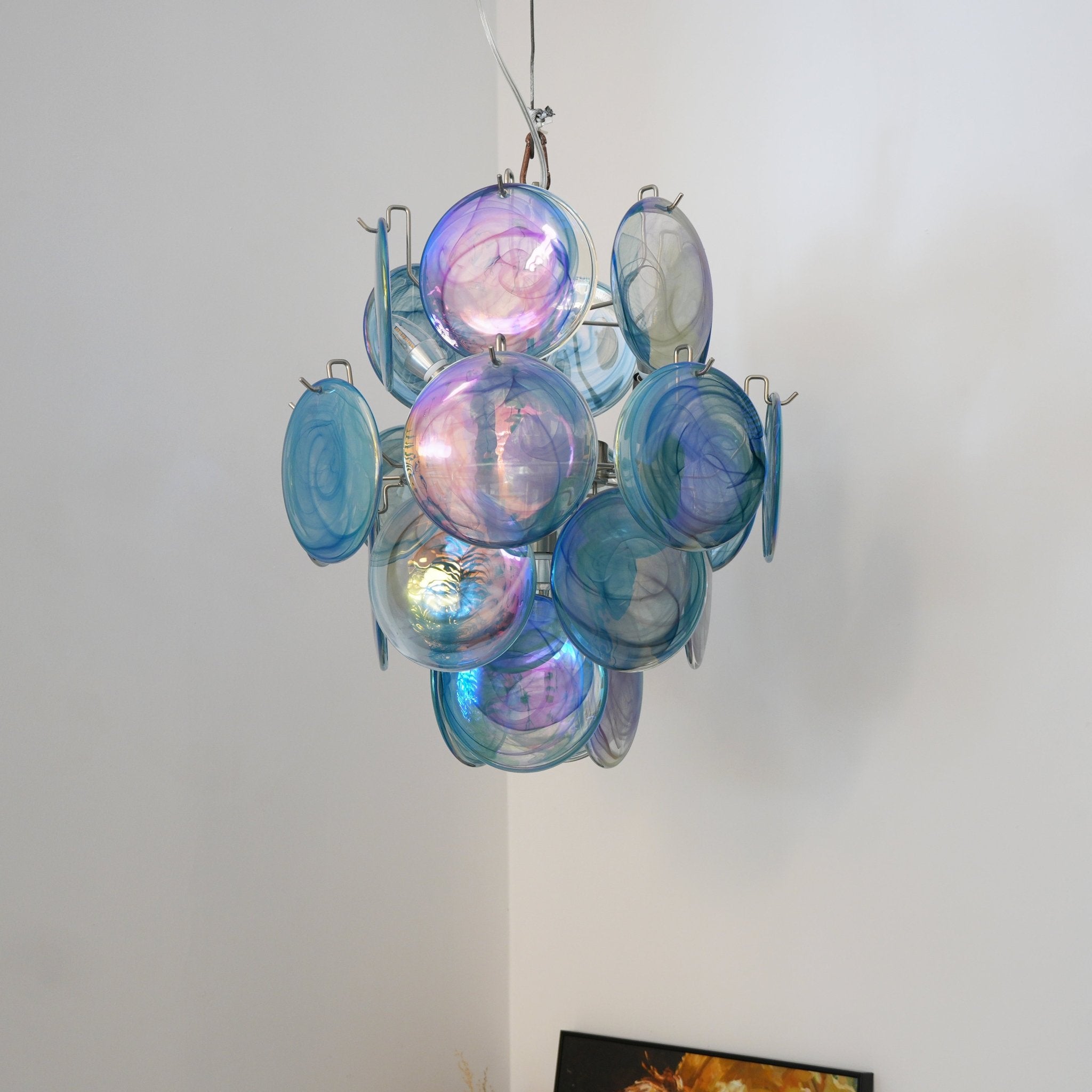 Aurora Chandelier Blue Murano Glass Disc Vintage