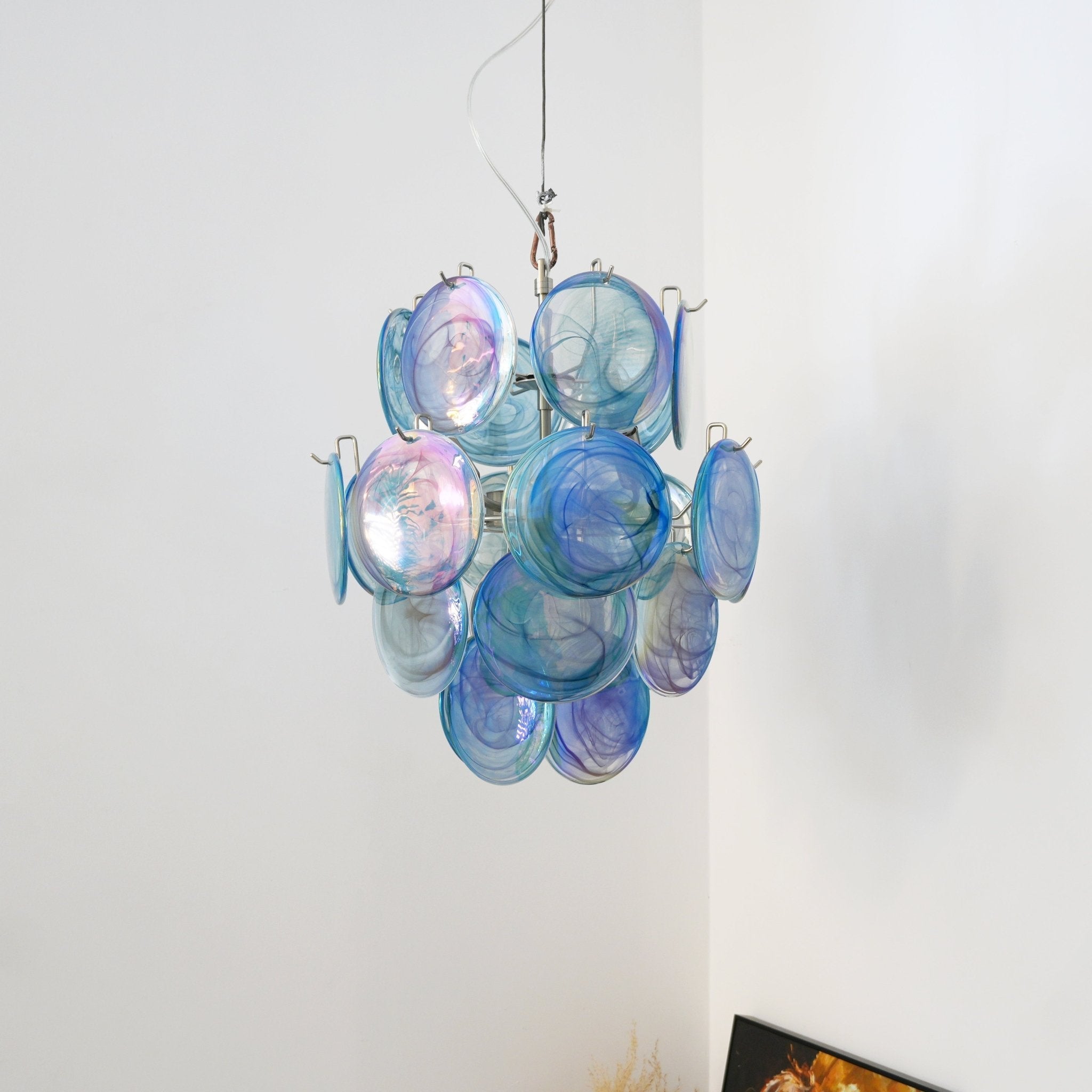 Aurora Chandelier Blue Murano Glass Disc Vintage