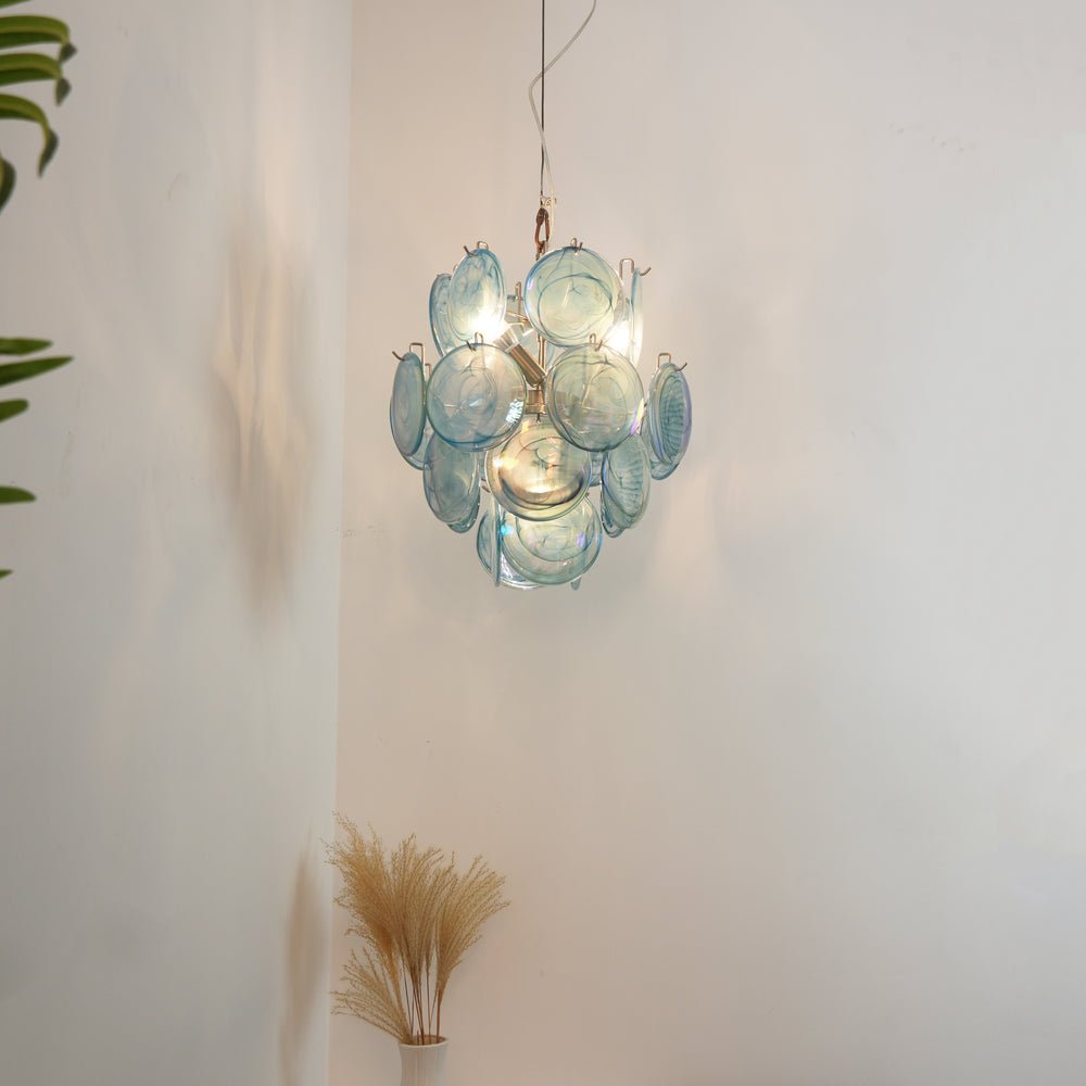 Aurora Chandelier Blue Murano Glass Disc Vintage