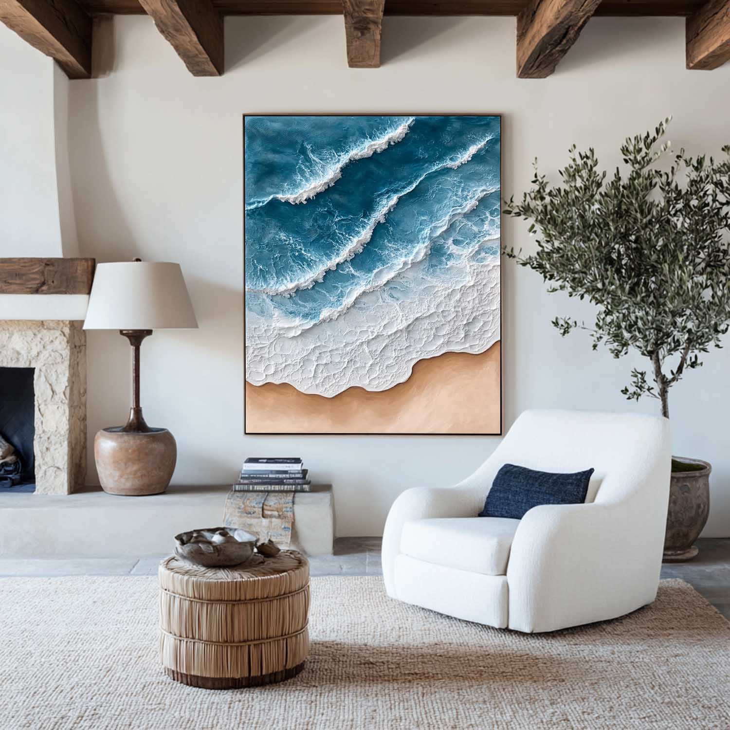 Blue And White Seascape Painting ABSV38 - Neutralighting