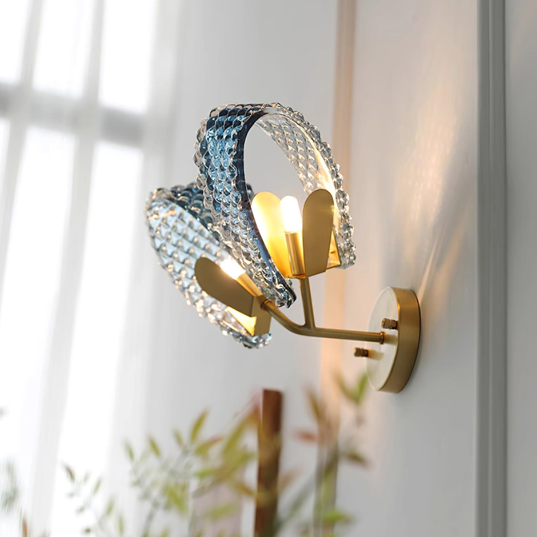 Wall Lamp Blue Ribbed Glass Ribbons Brass - Neutralighting