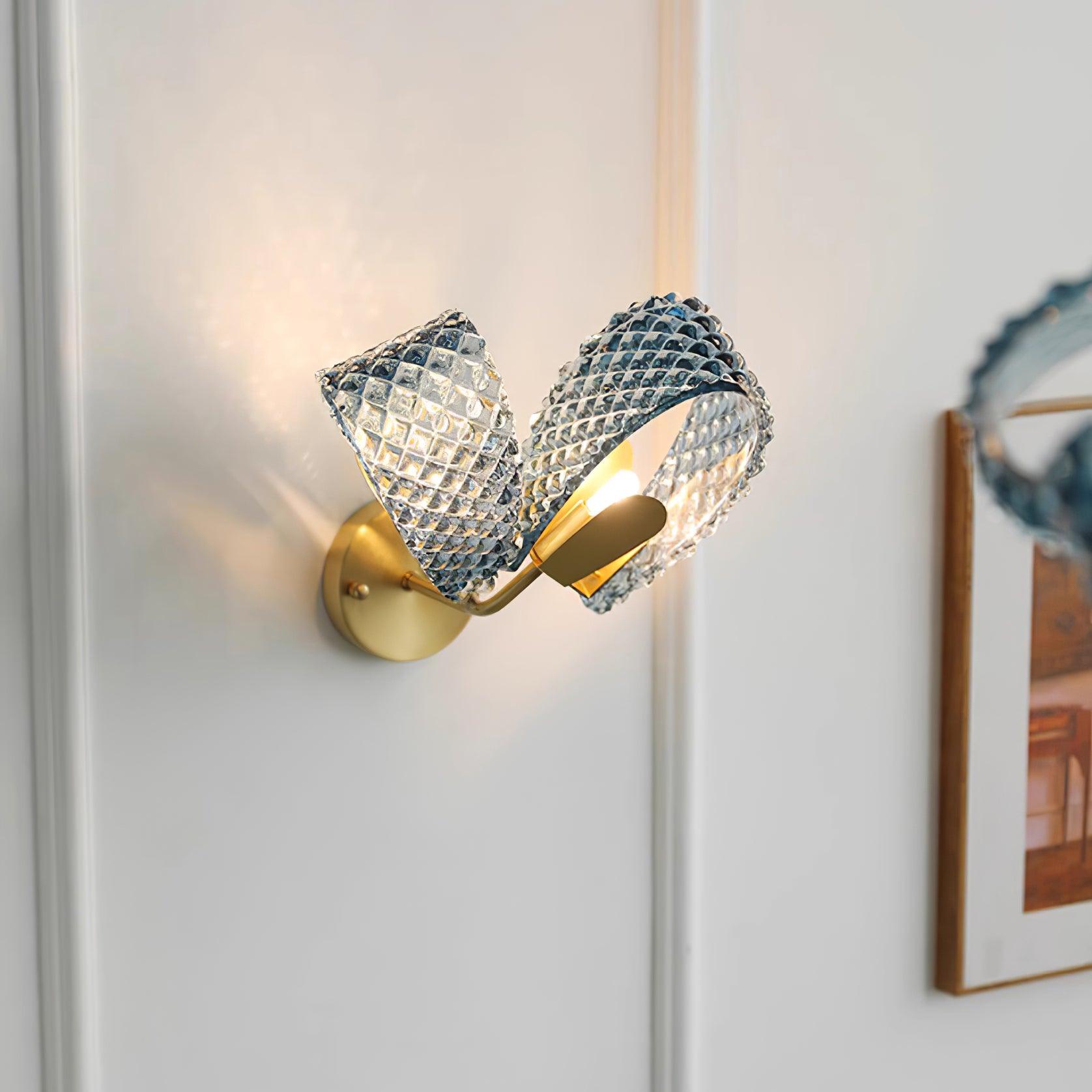Wall Lamp Blue Ribbed Glass Ribbons Brass - Neutralighting