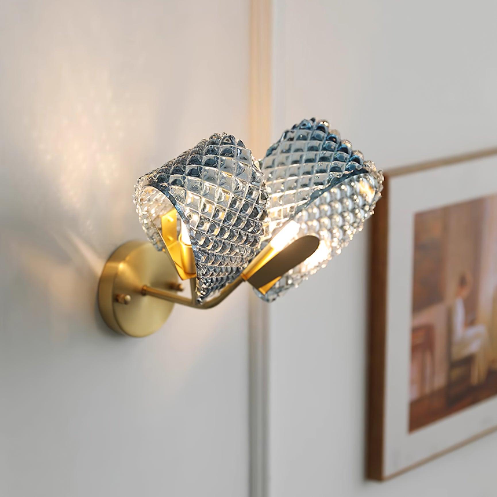 Wall Lamp Blue Ribbed Glass Ribbons Brass - Neutralighting