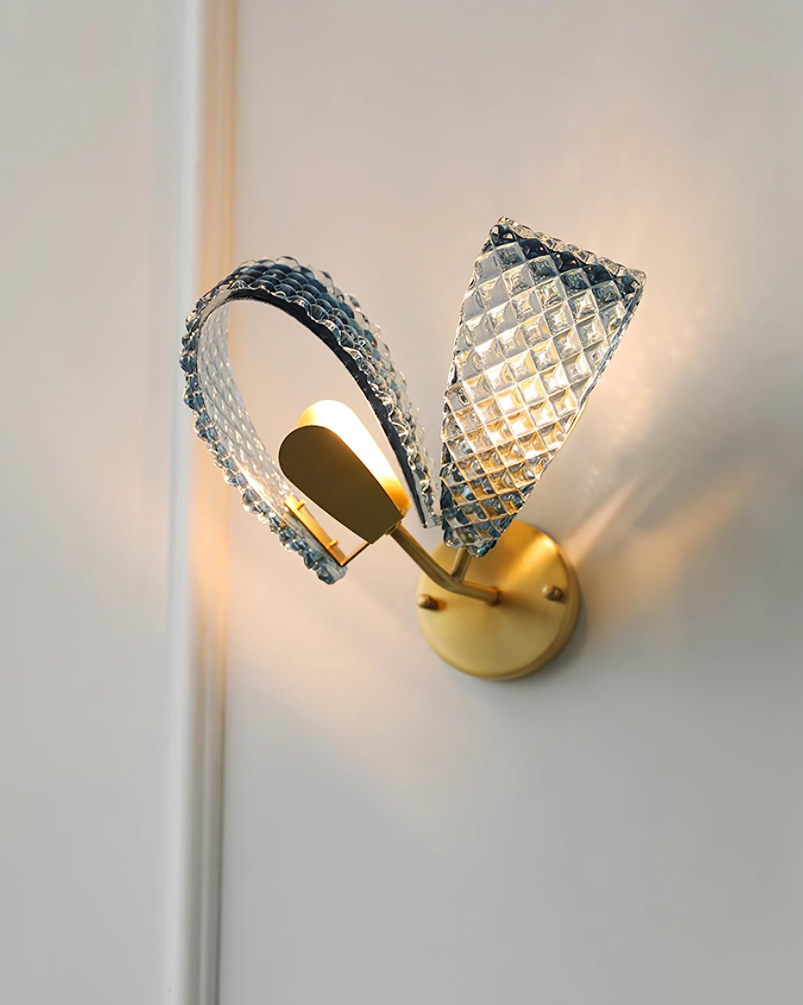 Wall Lamp Blue Ribbed Glass Ribbons Brass - Neutralighting