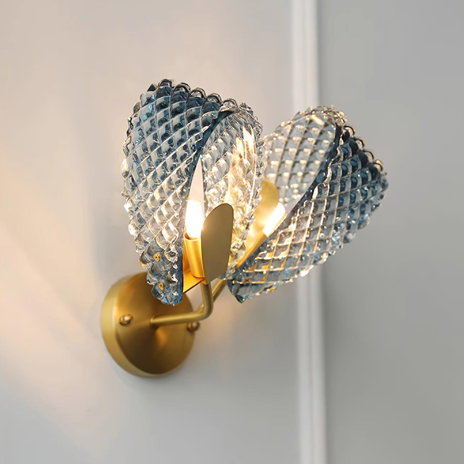 Wall Lamp Blue Ribbed Glass Ribbons Brass - Neutralighting