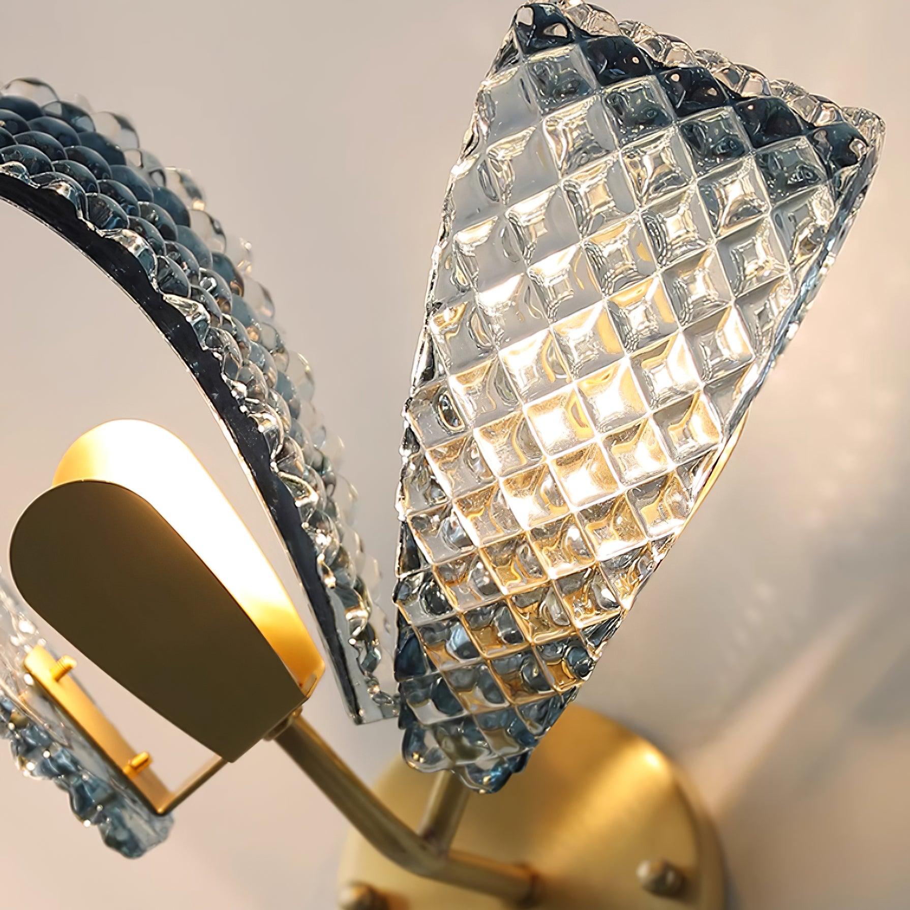 Wall Lamp Blue Ribbed Glass Ribbons Brass - Neutralighting