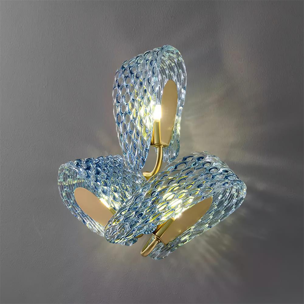 Wall Lamp Blue Ribbed Glass Ribbons Brass - Neutralighting