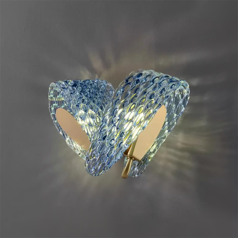 Wall Lamp Blue Ribbed Glass Ribbons Brass - Neutralighting