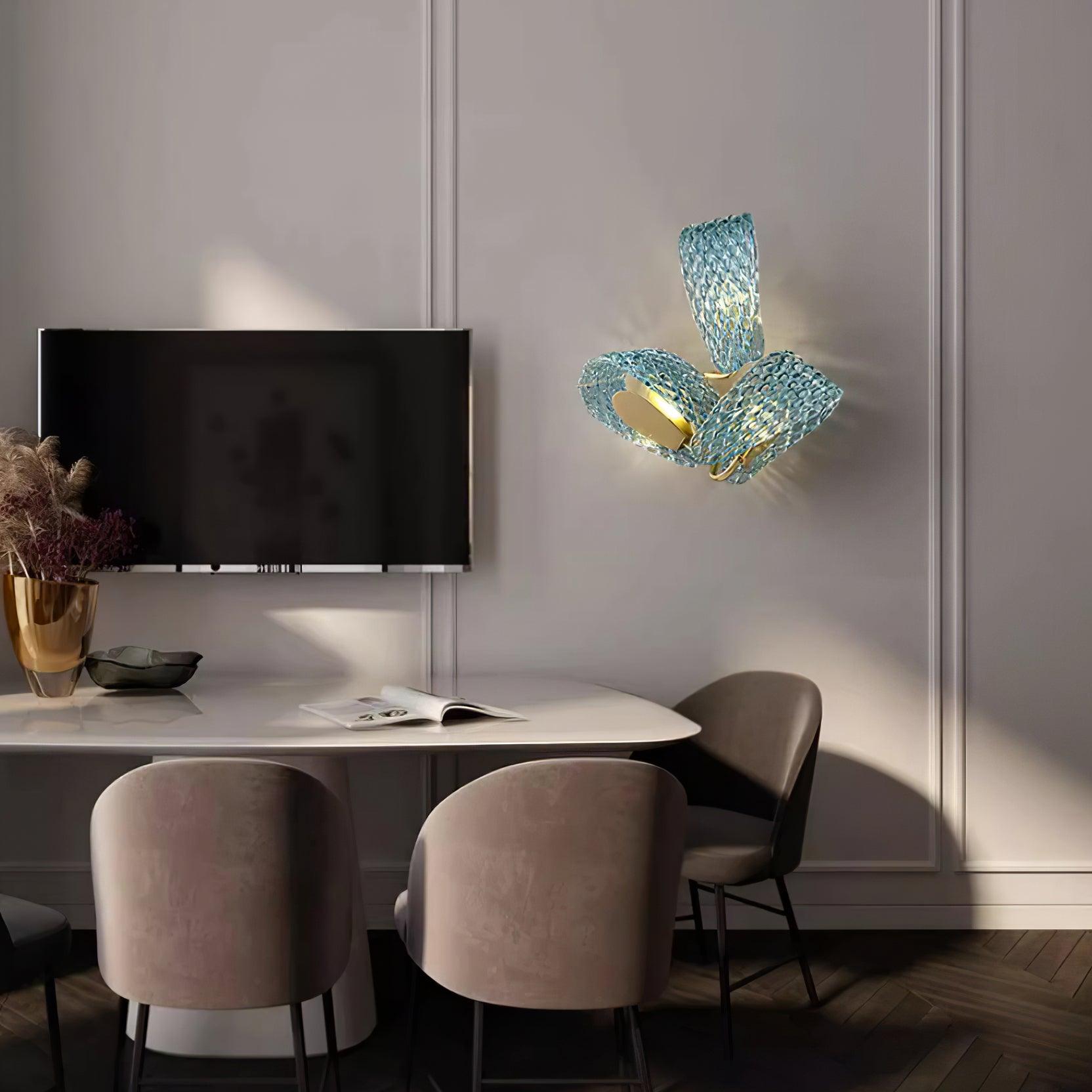 Wall Lamp Blue Ribbed Glass Ribbons Brass - Neutralighting