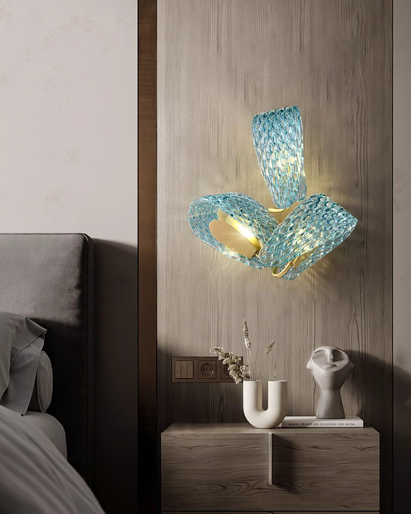 Wall Lamp Blue Ribbed Glass Ribbons Brass - Neutralighting
