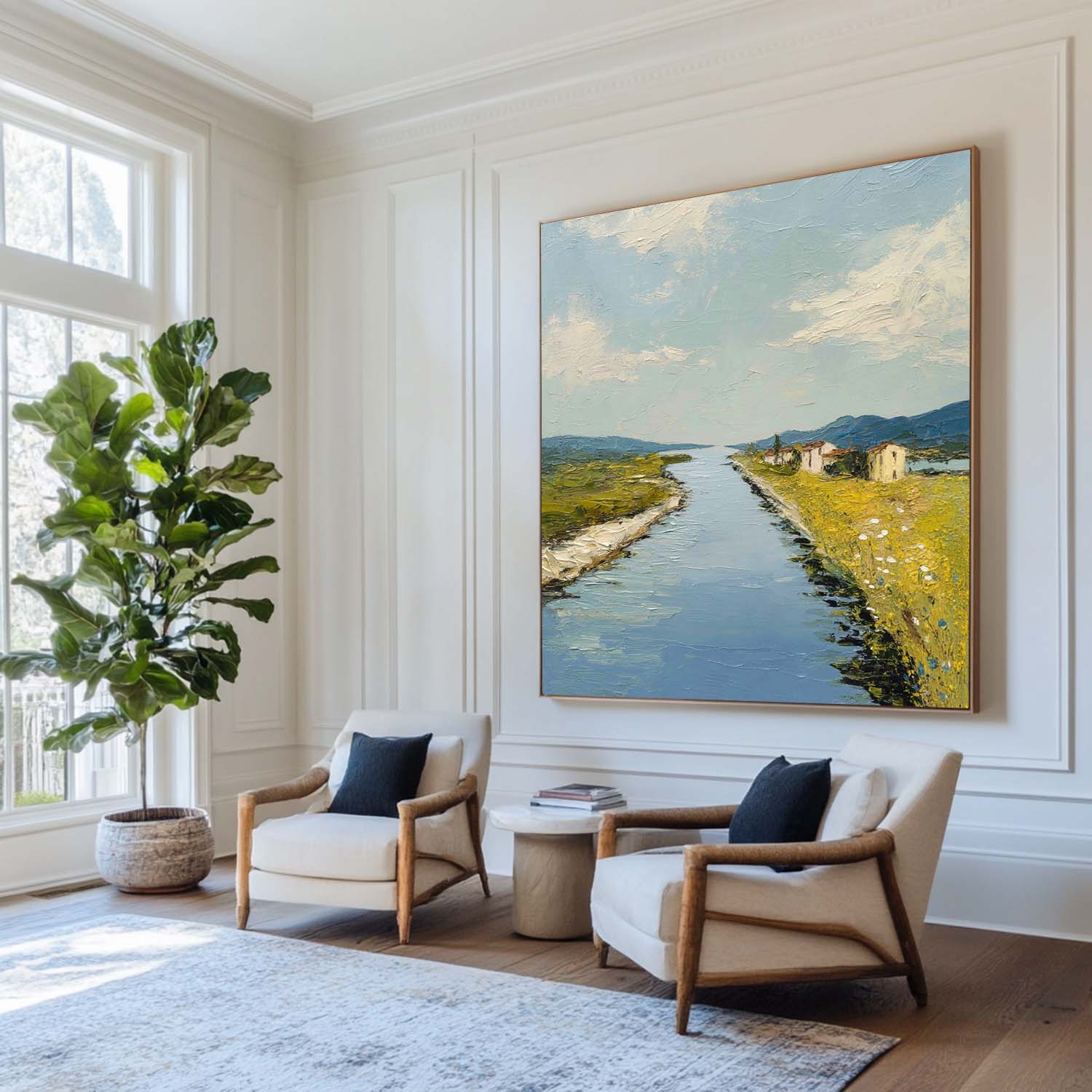Textured Canal Landscape Oil Painting
