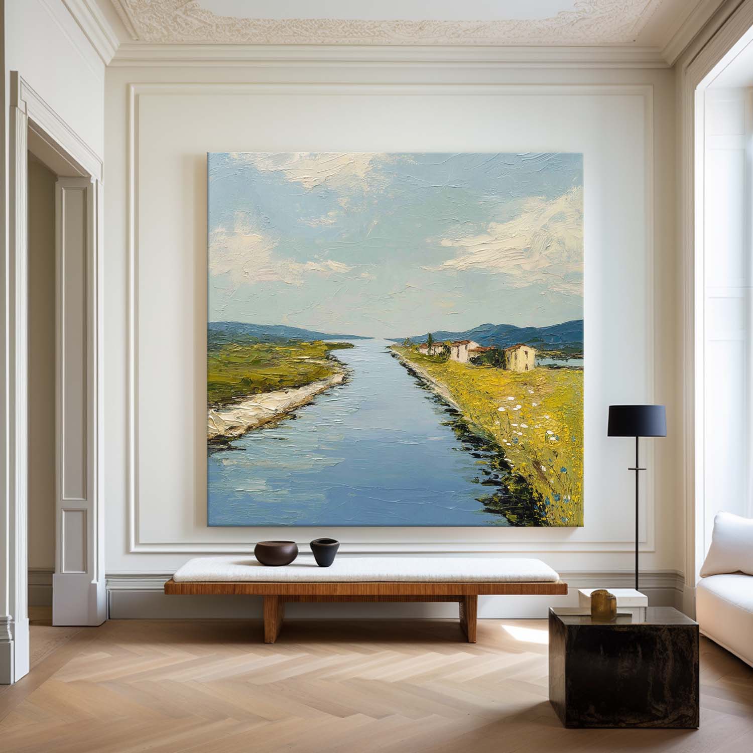 Textured Canal Landscape Oil Painting