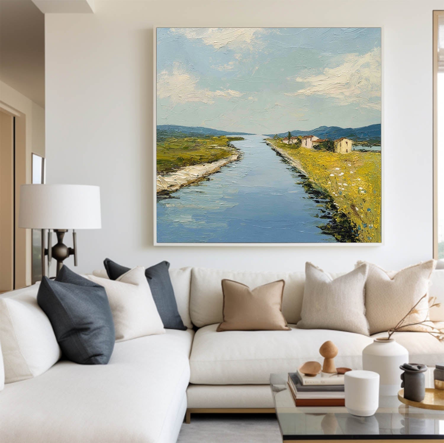 Textured Canal Landscape Oil Painting