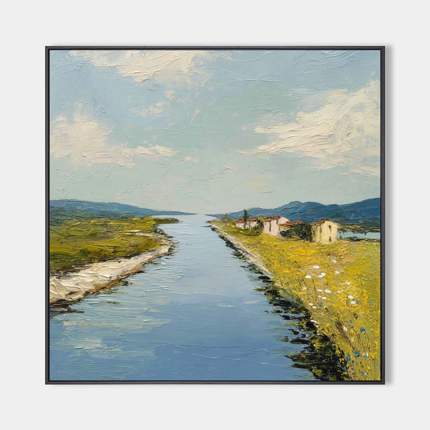 Textured Canal Landscape Oil Painting
