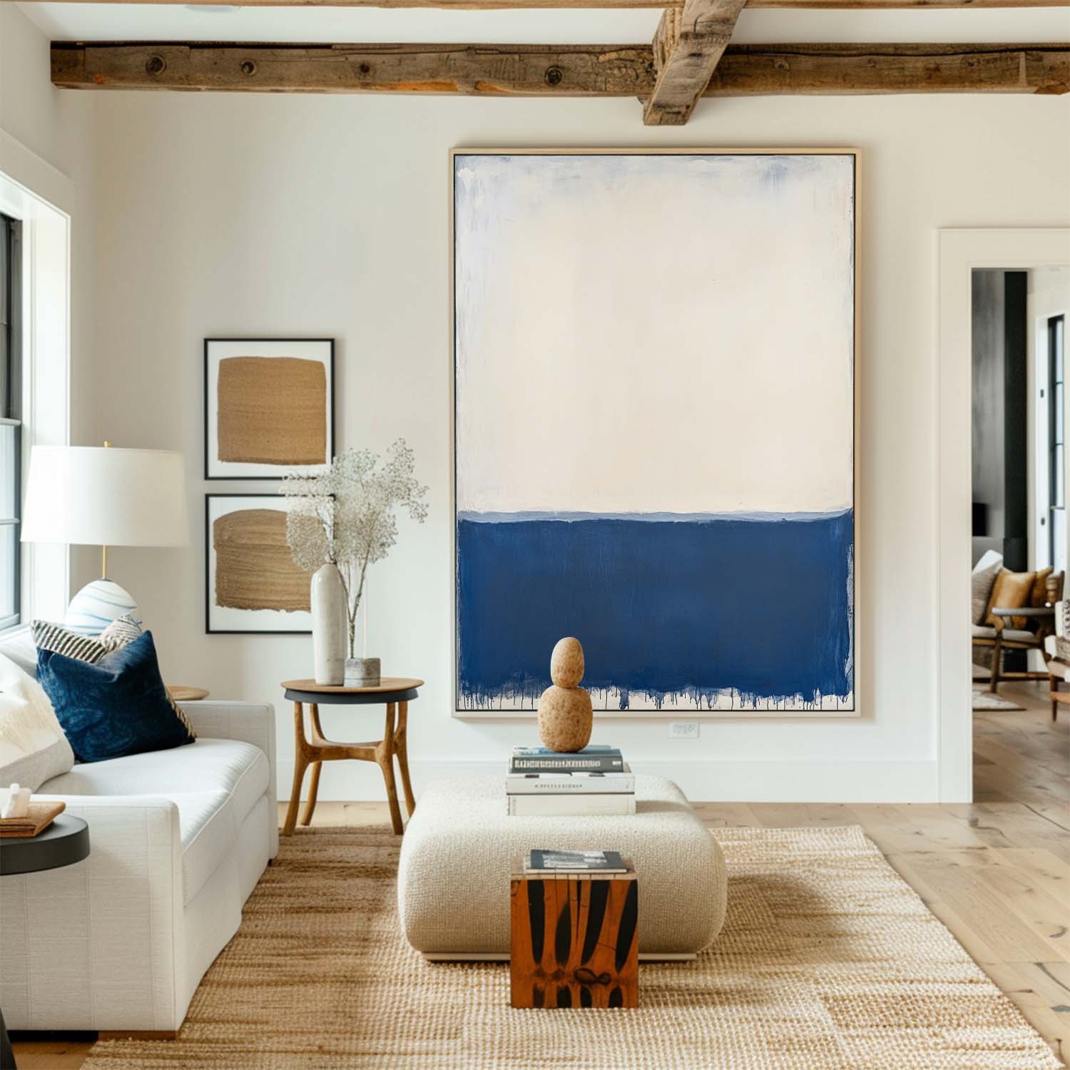 Cream‑Blue Tall Color‑Field Minimalist Artwork
