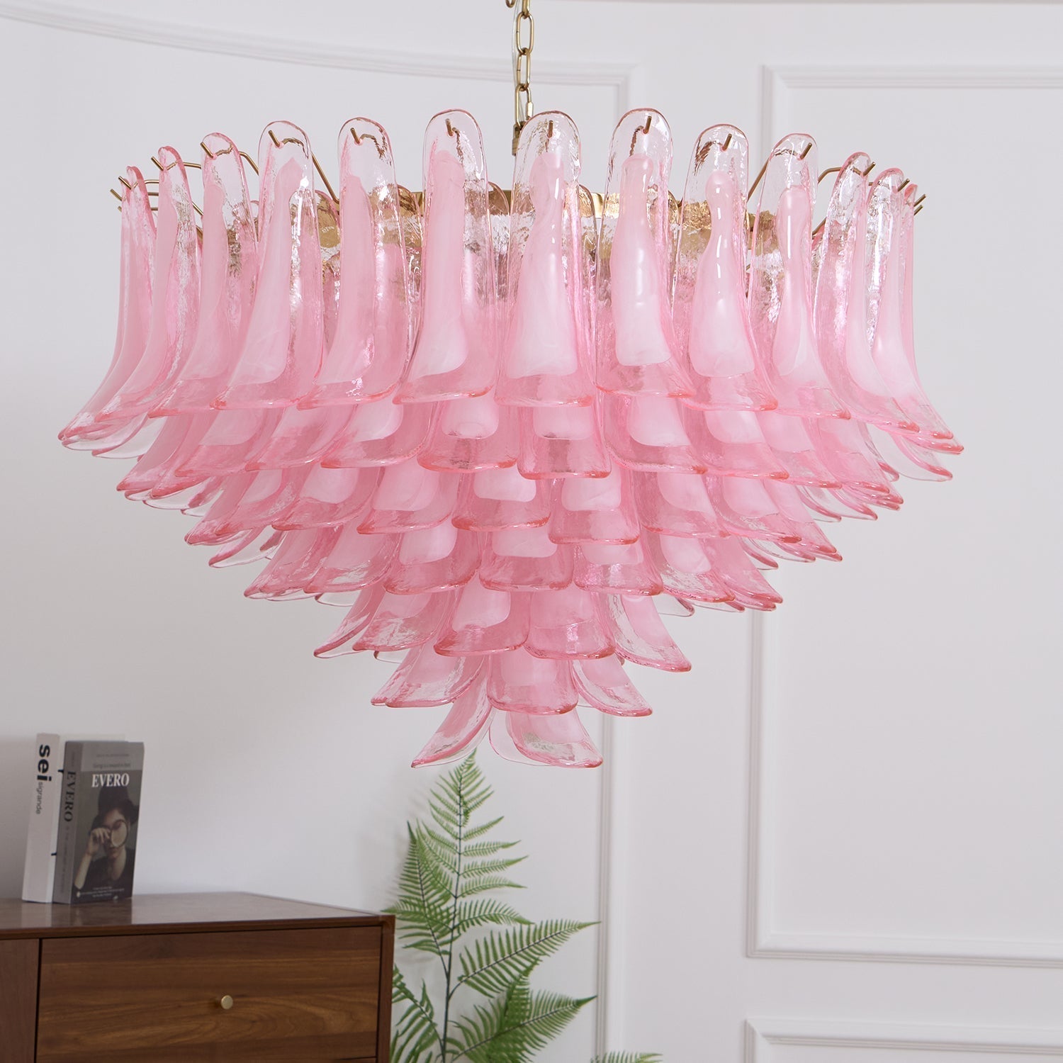 Aurora Chandelier Blush Pink Murano Glass Petals Elegant