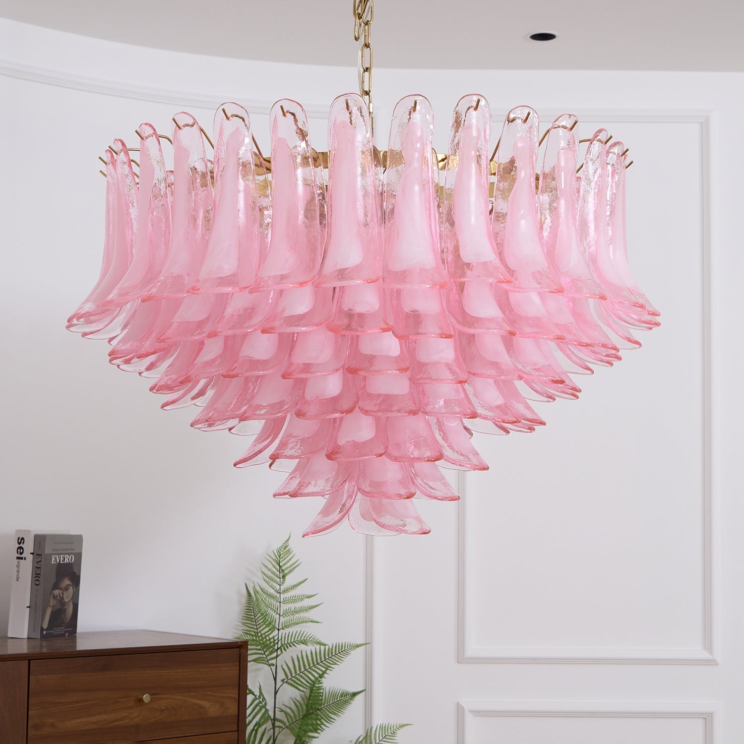 Aurora Chandelier Blush Pink Murano Glass Petals Elegant