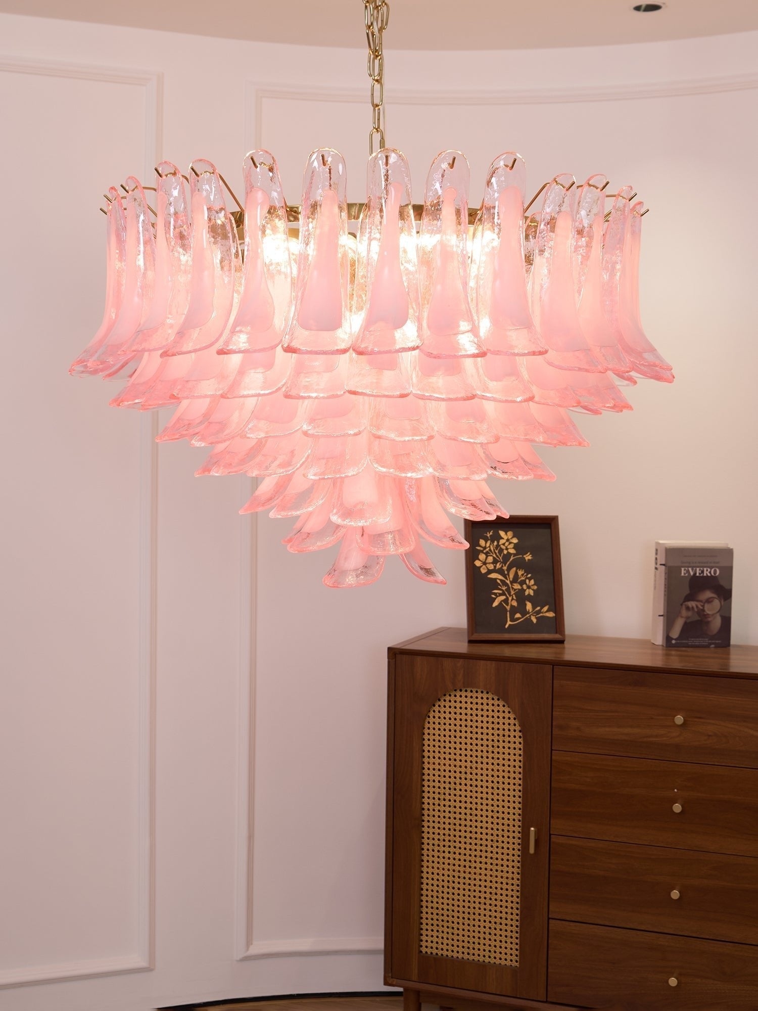 Aurora Chandelier Blush Pink Murano Glass Petals Elegant