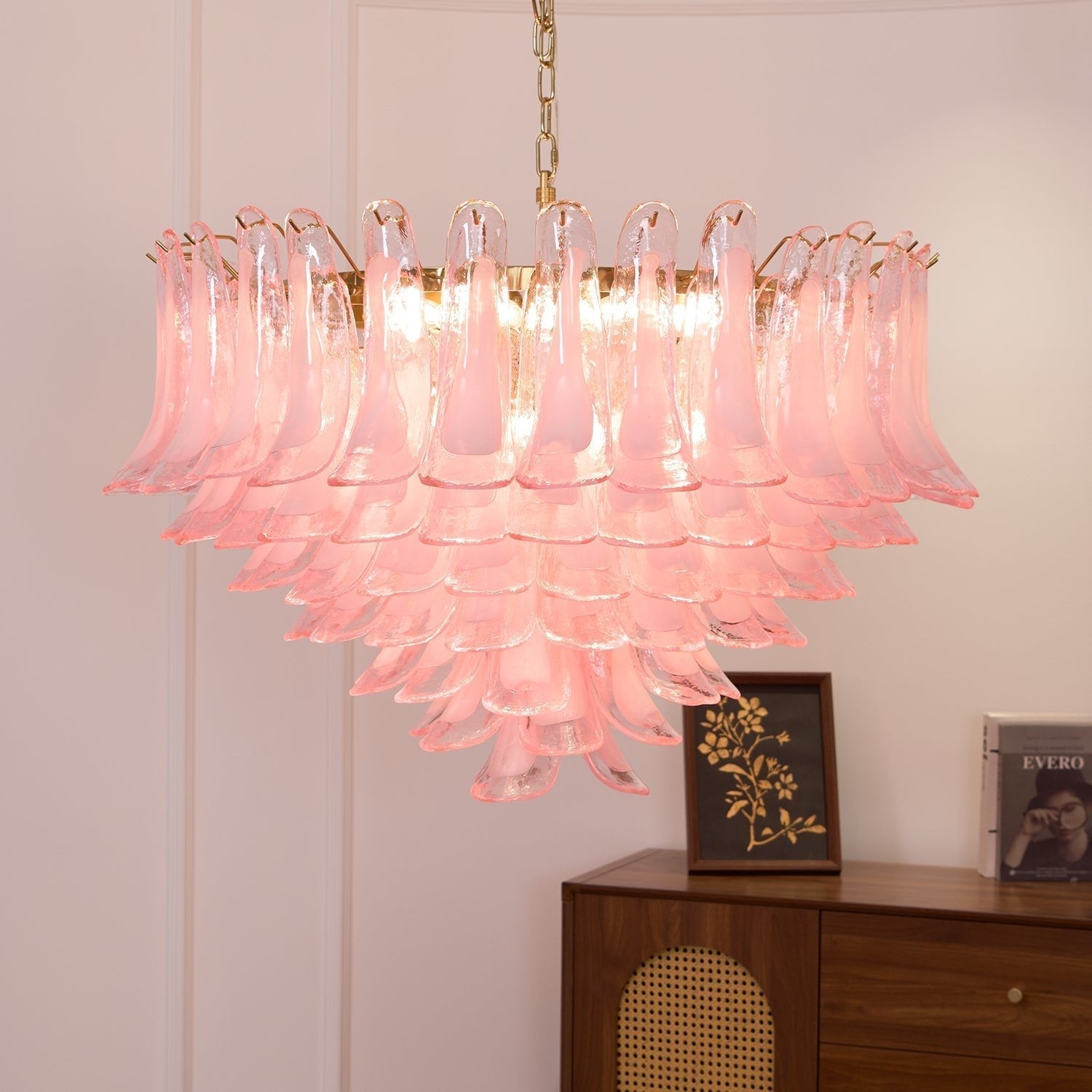 Aurora Chandelier Blush Pink Murano Glass Petals Elegant