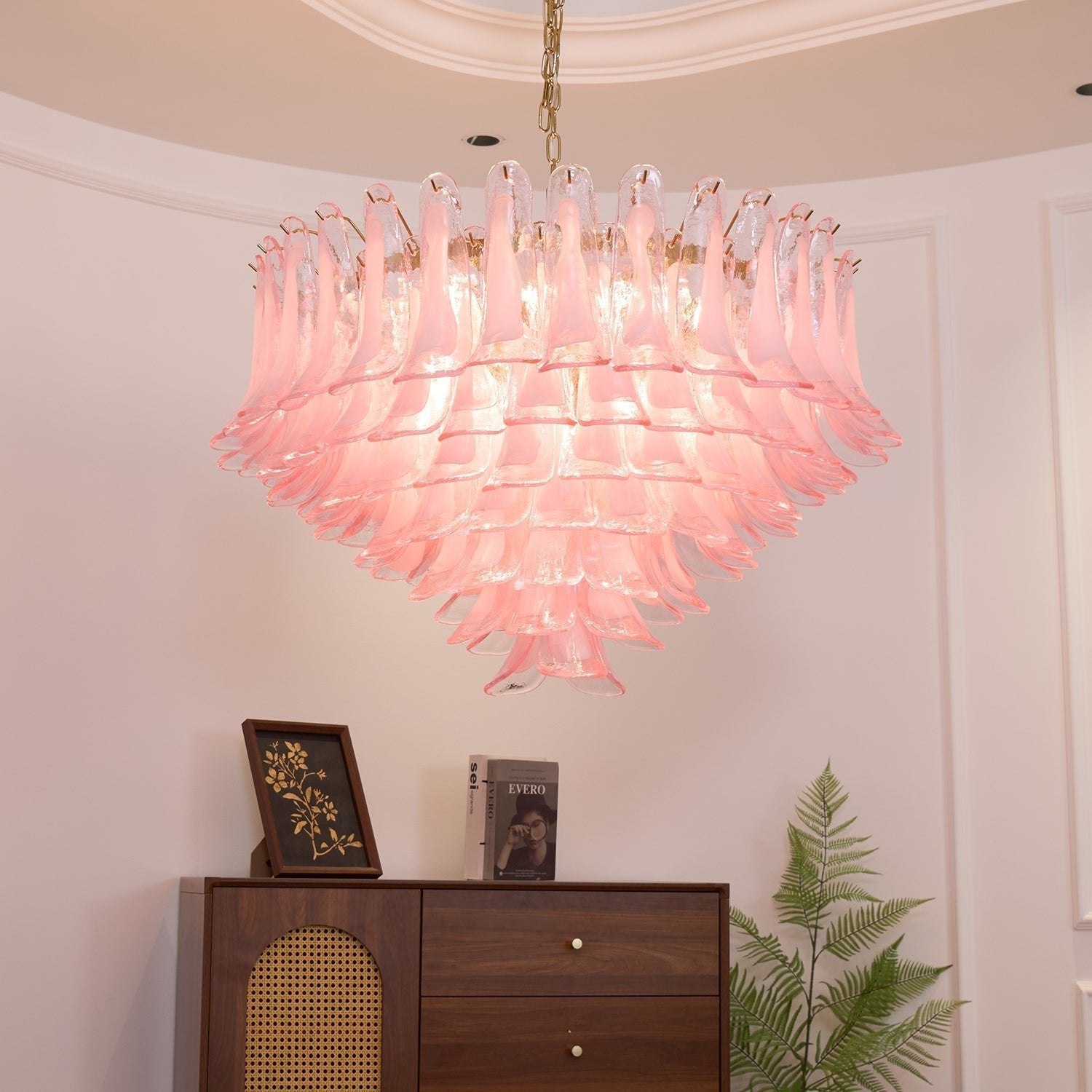 Aurora Chandelier Blush Pink Murano Glass Petals Elegant