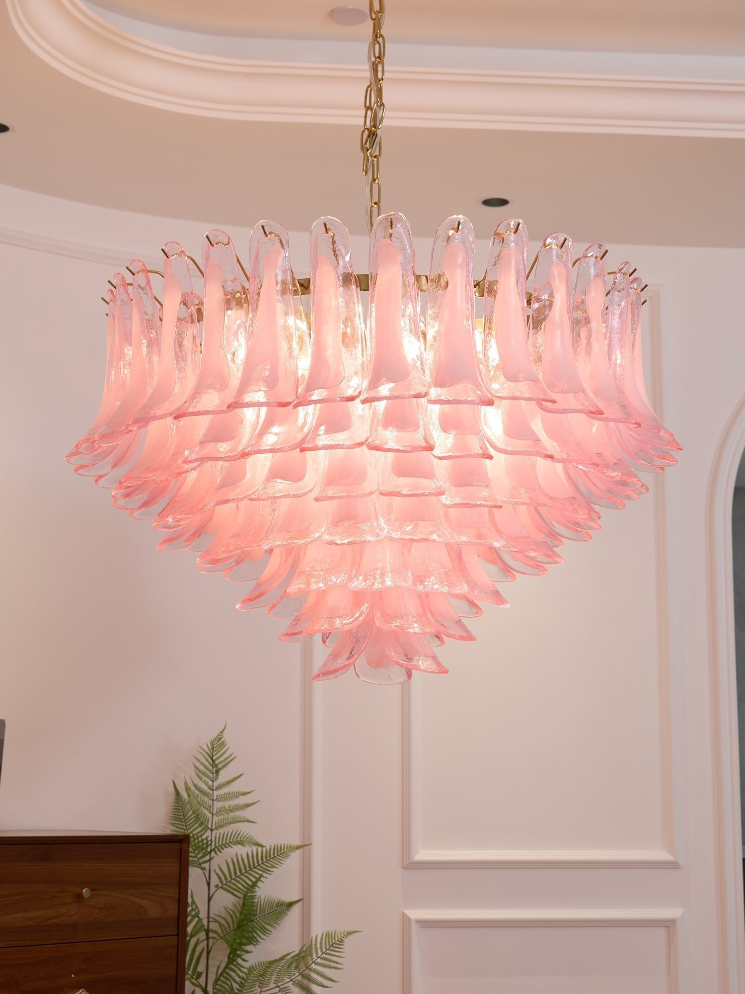 Aurora Chandelier Blush Pink Murano Glass Petals Elegant