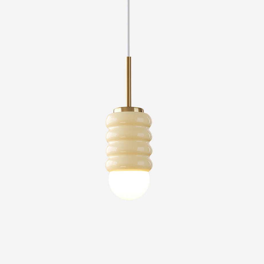 Pendant Light Ribbed Ceramic Brass Midcentury - Neutralighting