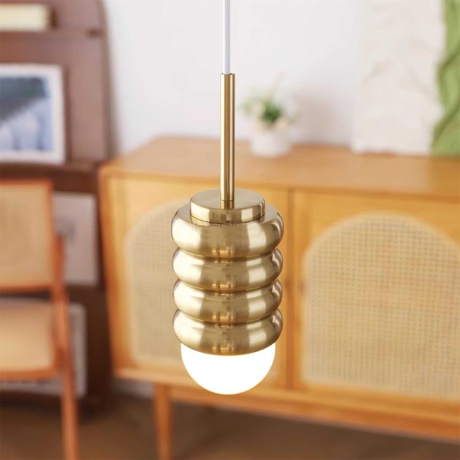Pendant Light Ribbed Ceramic Brass Midcentury - Neutralighting