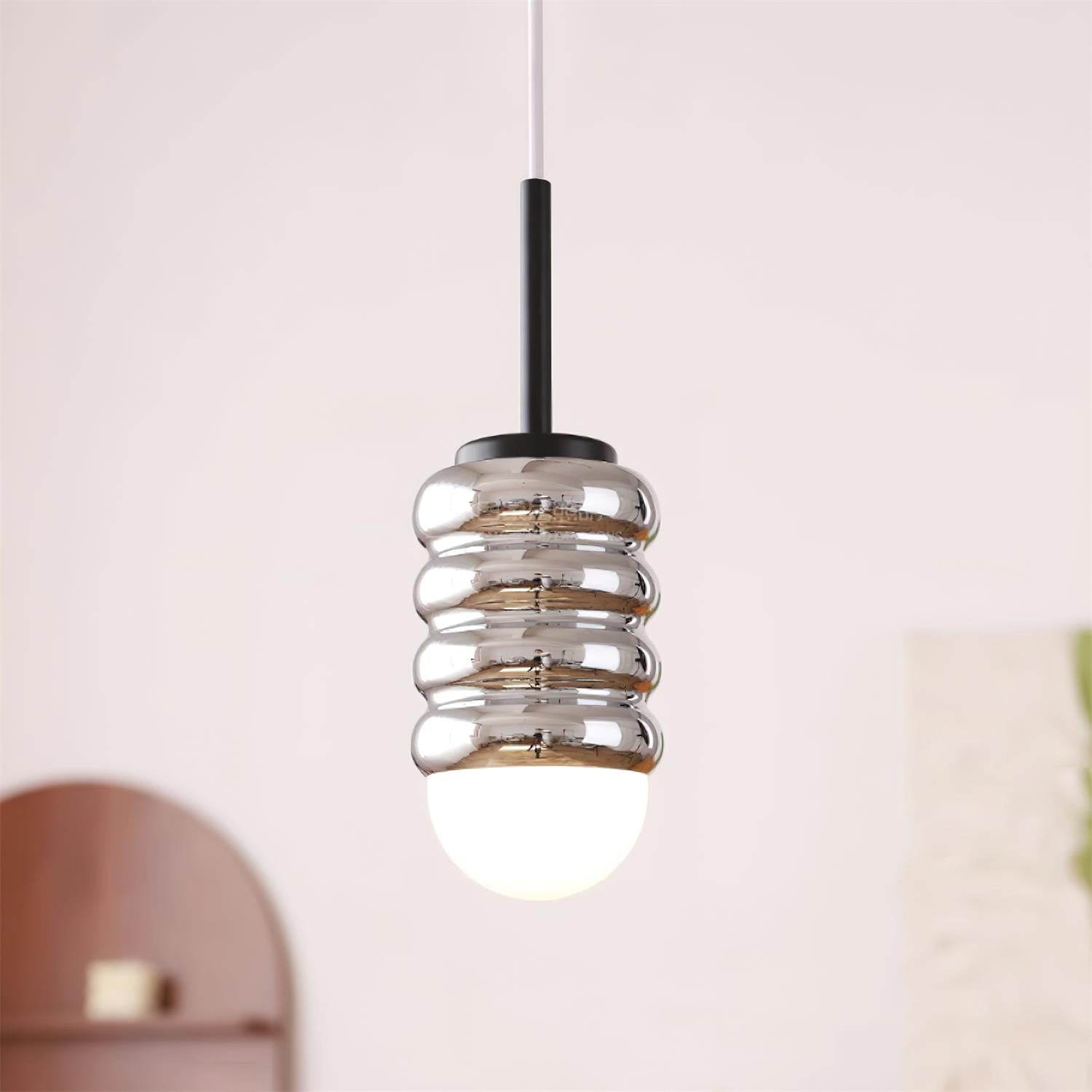 Pendant Light Ribbed Ceramic Brass Midcentury - Neutralighting