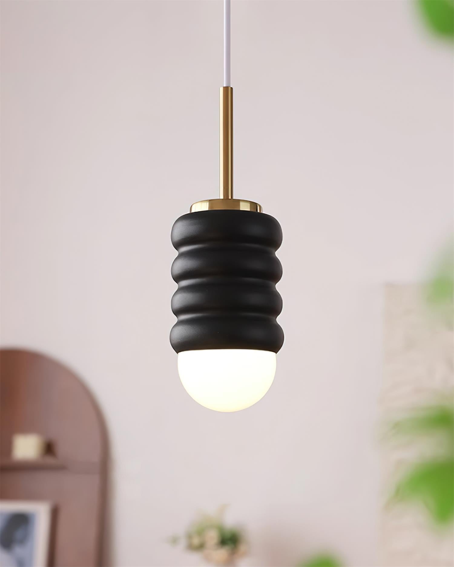 Pendant Light Ribbed Ceramic Brass Midcentury - Neutralighting