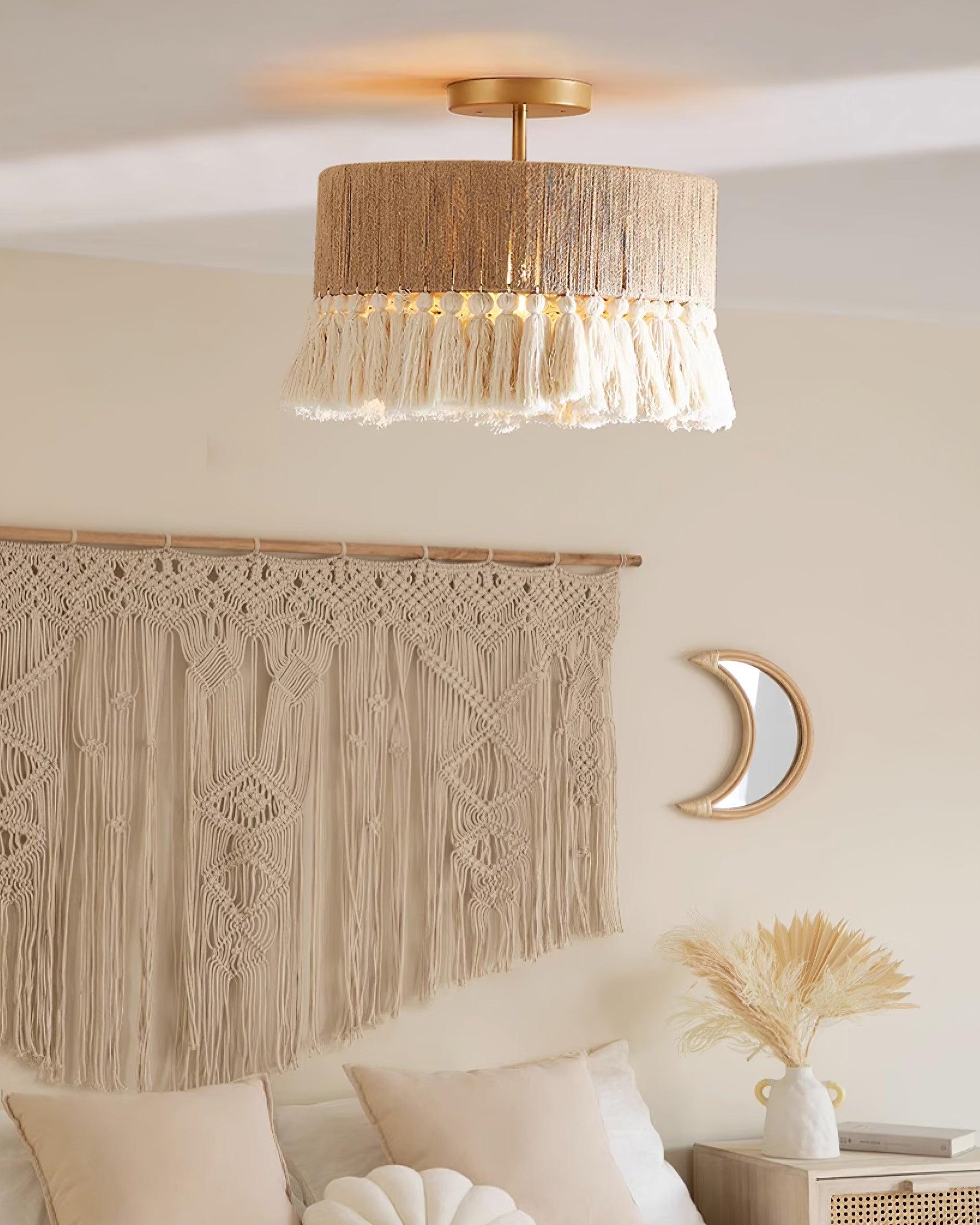 Pendant Lamp Cotton Yarn Shade Ruffled Fringe Boho Handmade - Neutralighting