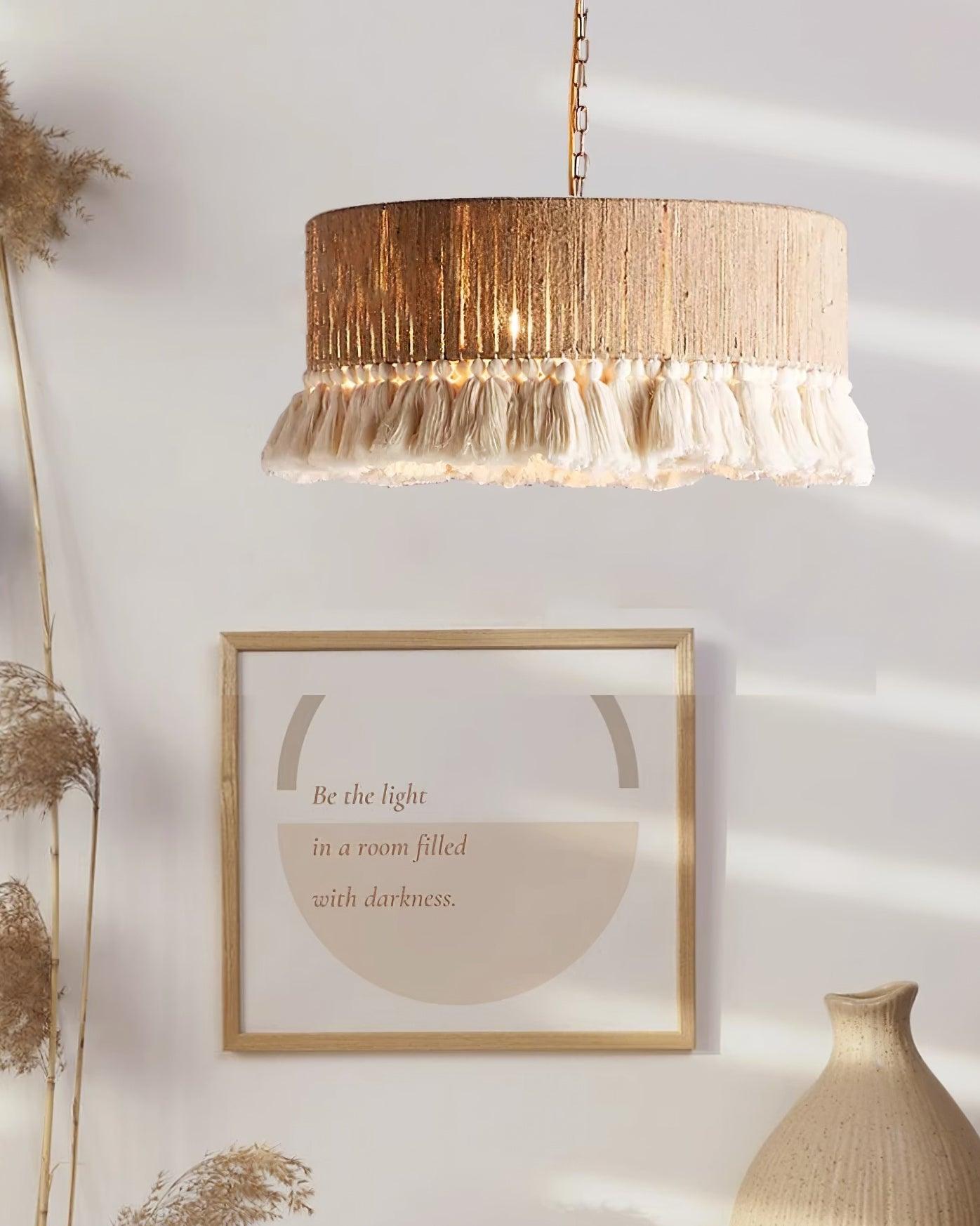 Pendant Lamp Cotton Yarn Shade Ruffled Fringe Boho Handmade - Neutralighting