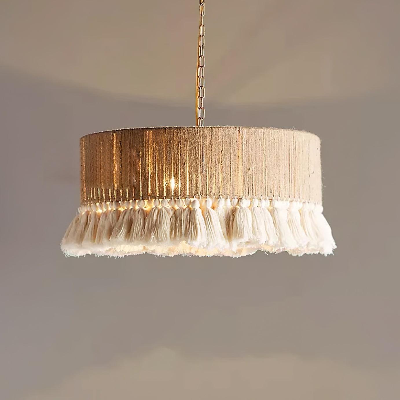 Pendant Lamp Cotton Yarn Shade Ruffled Fringe Boho Handmade - Neutralighting