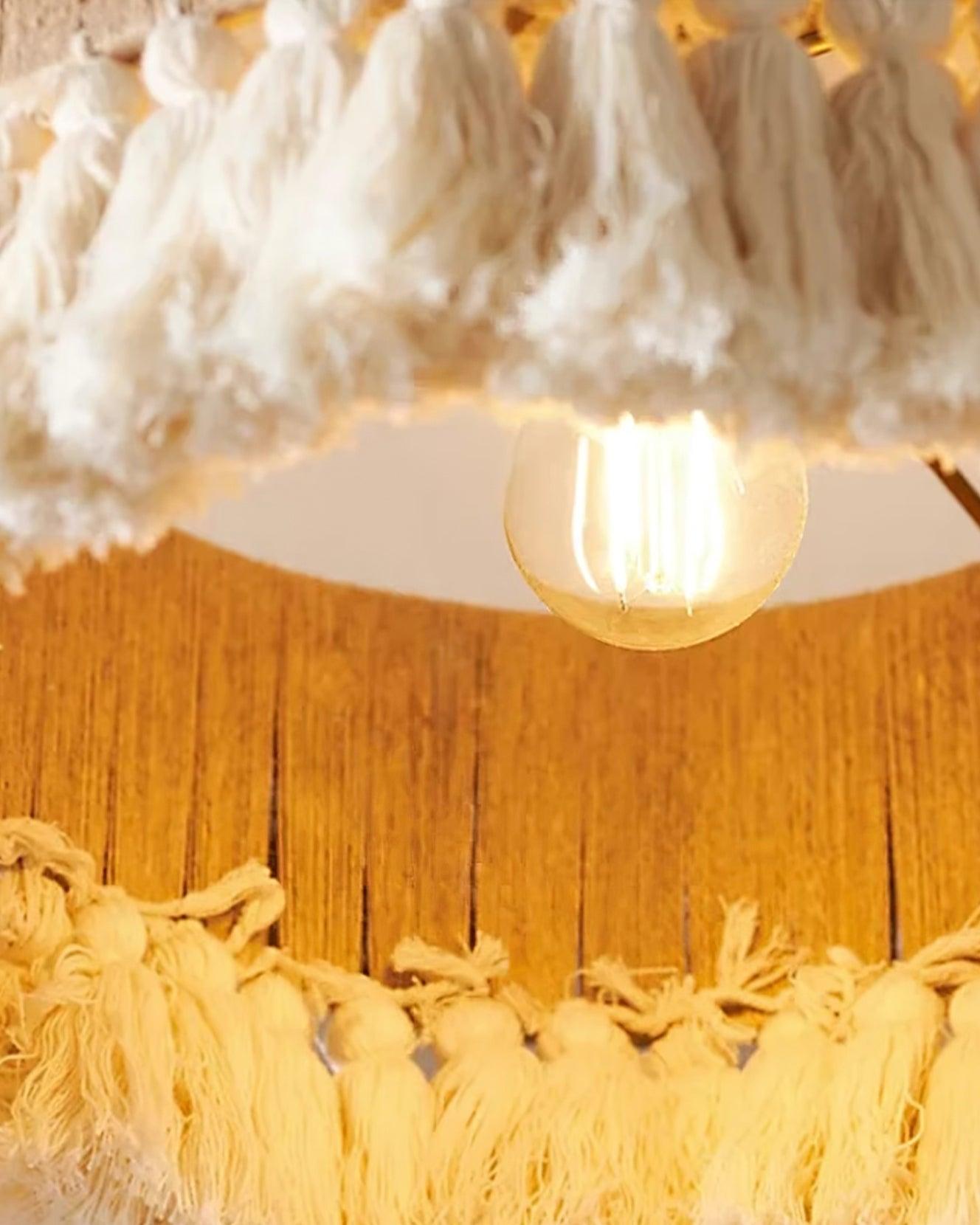 Pendant Lamp Cotton Yarn Shade Ruffled Fringe Boho Handmade - Neutralighting