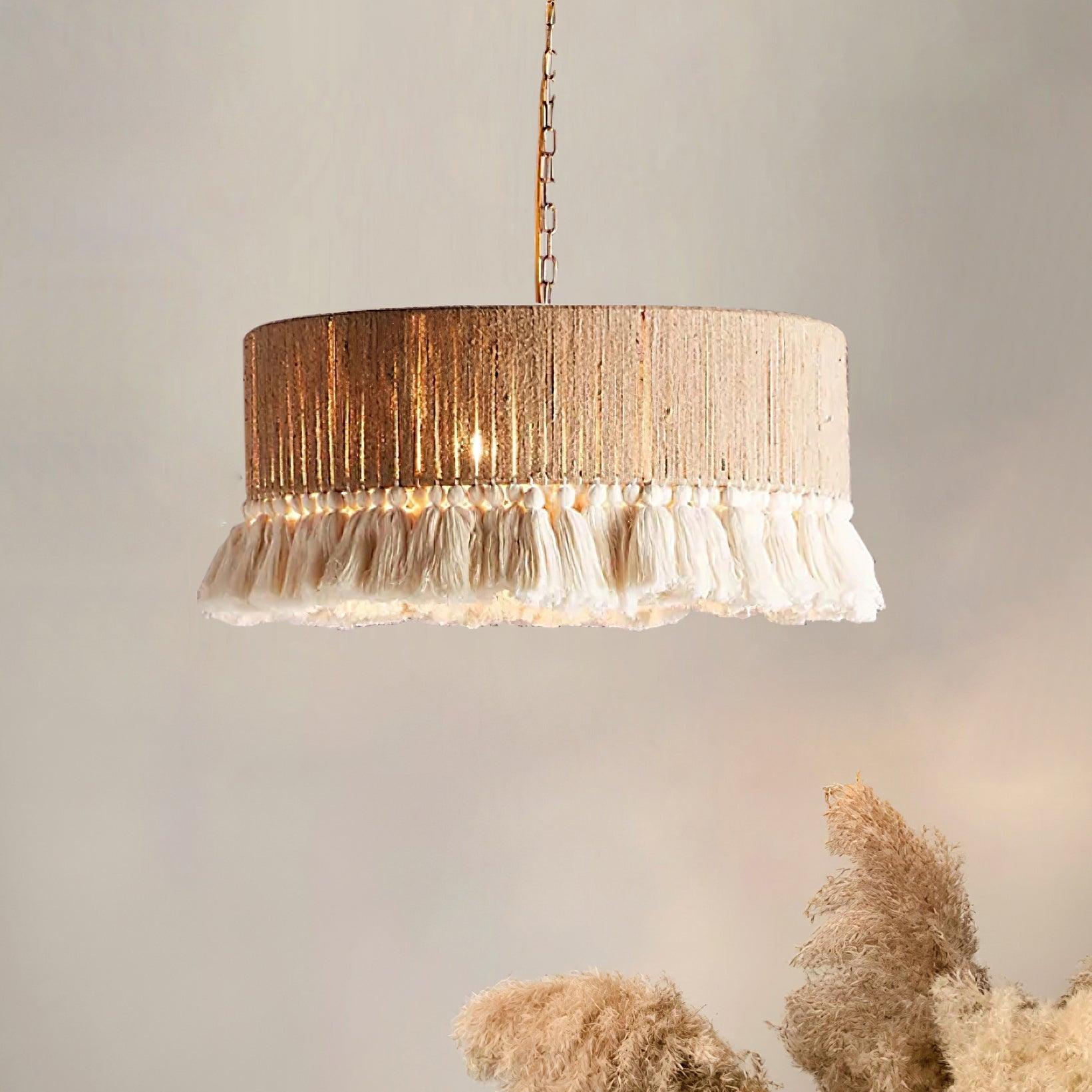 Pendant Lamp Cotton Yarn Shade Ruffled Fringe Boho Handmade - Neutralighting