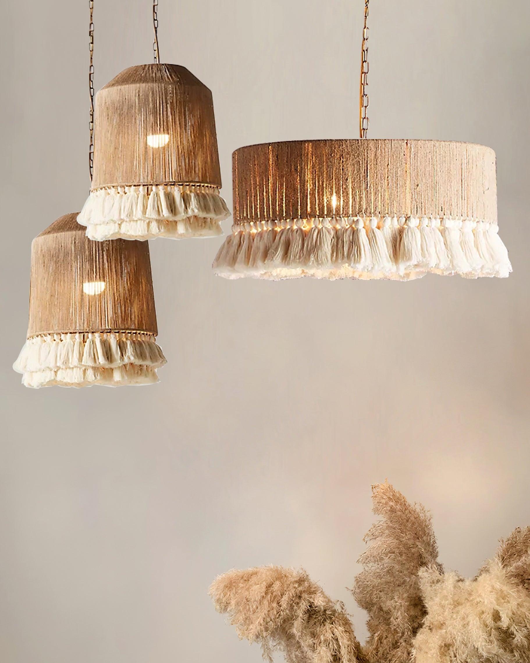 Pendant Lamp Cotton Yarn Shade Ruffled Fringe Boho Handmade - Neutralighting