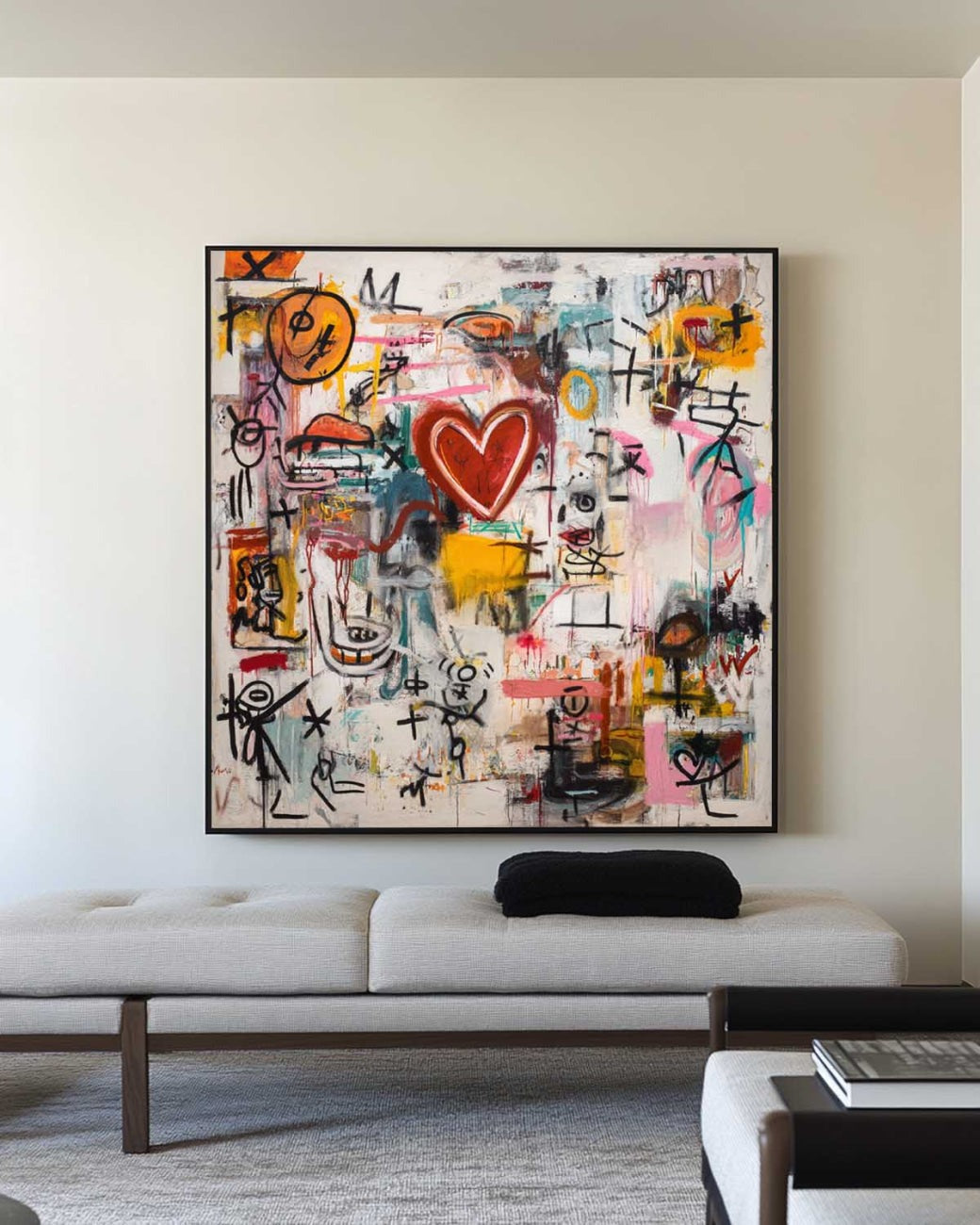 Graffiti-Style Abstract Heart Painting Neo-Expressionist