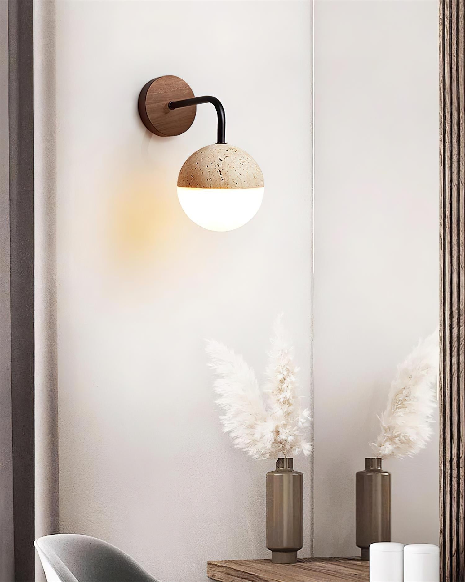 Ritta Wall Lamp Travertine & Acrylic Hemisphere - Neutralighting