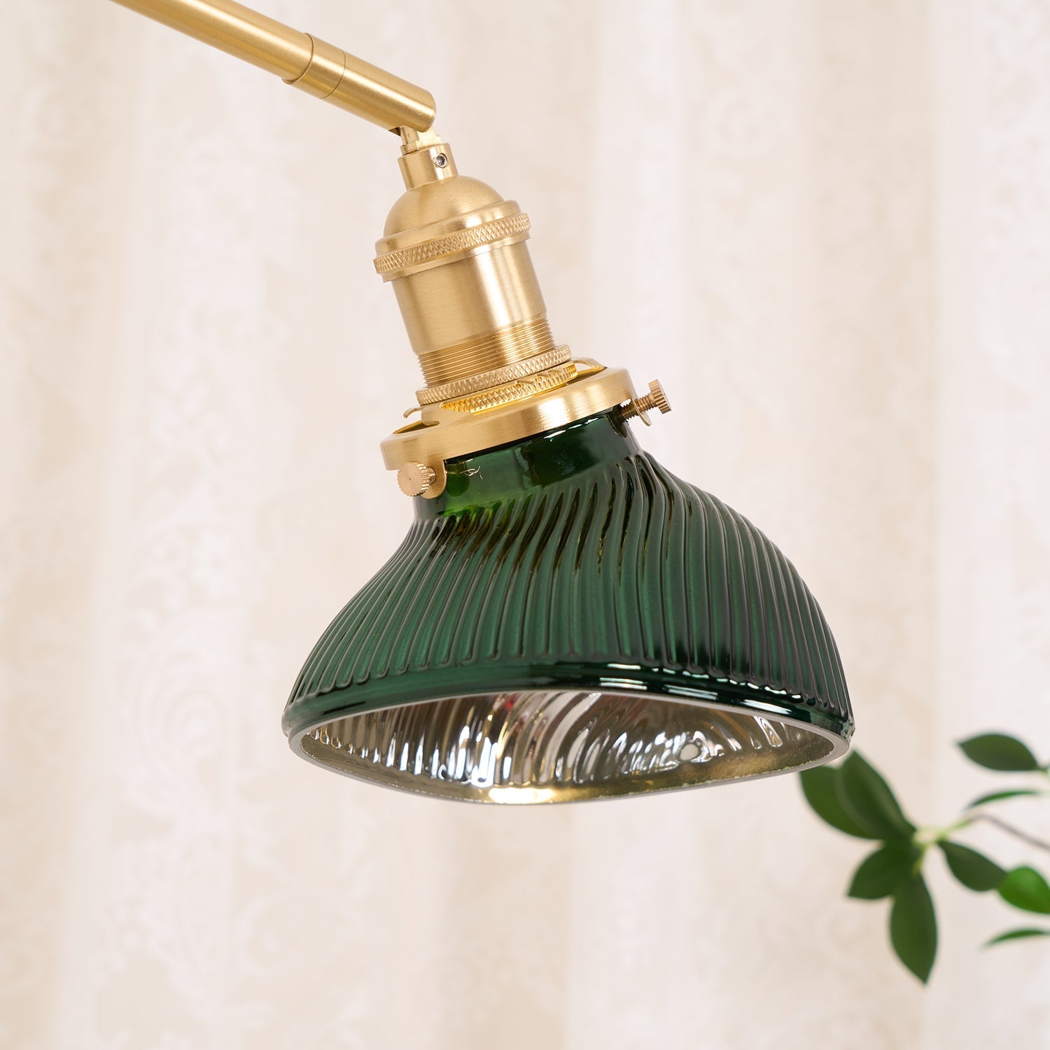Emeric Adjustable Swing Arm Wall Lamp with Green Glass Shade - Neutralighting