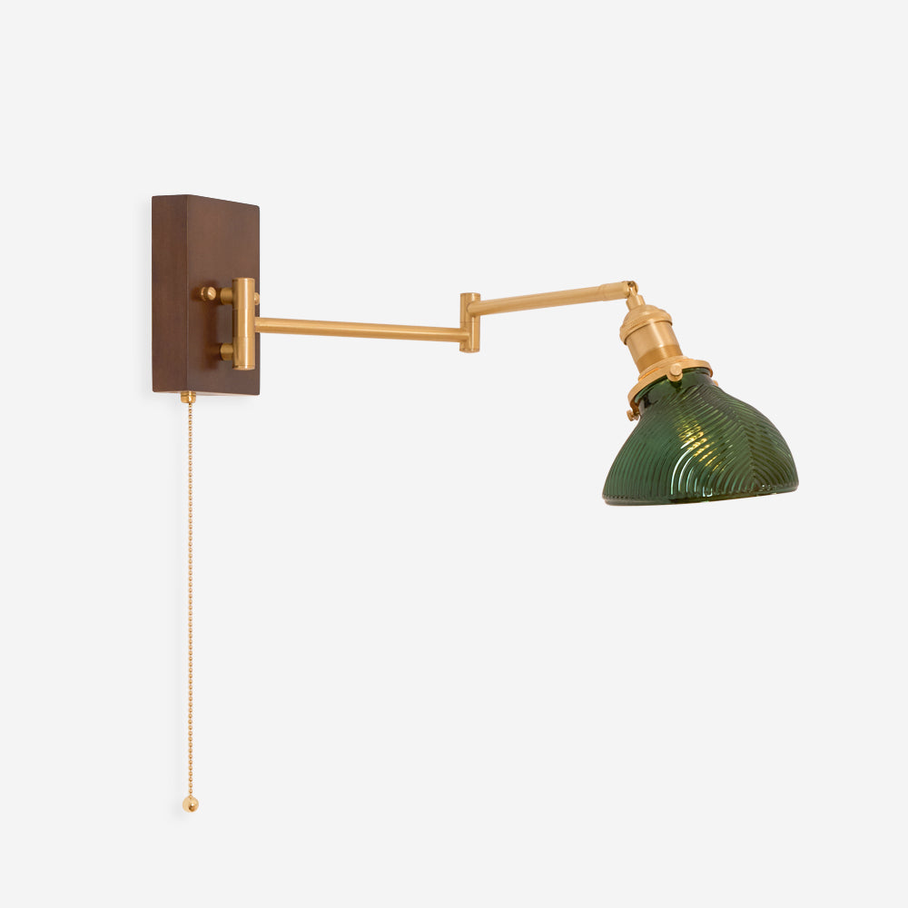 Emeric Adjustable Swing Arm Wall Lamp with Green Glass Shade - Neutralighting